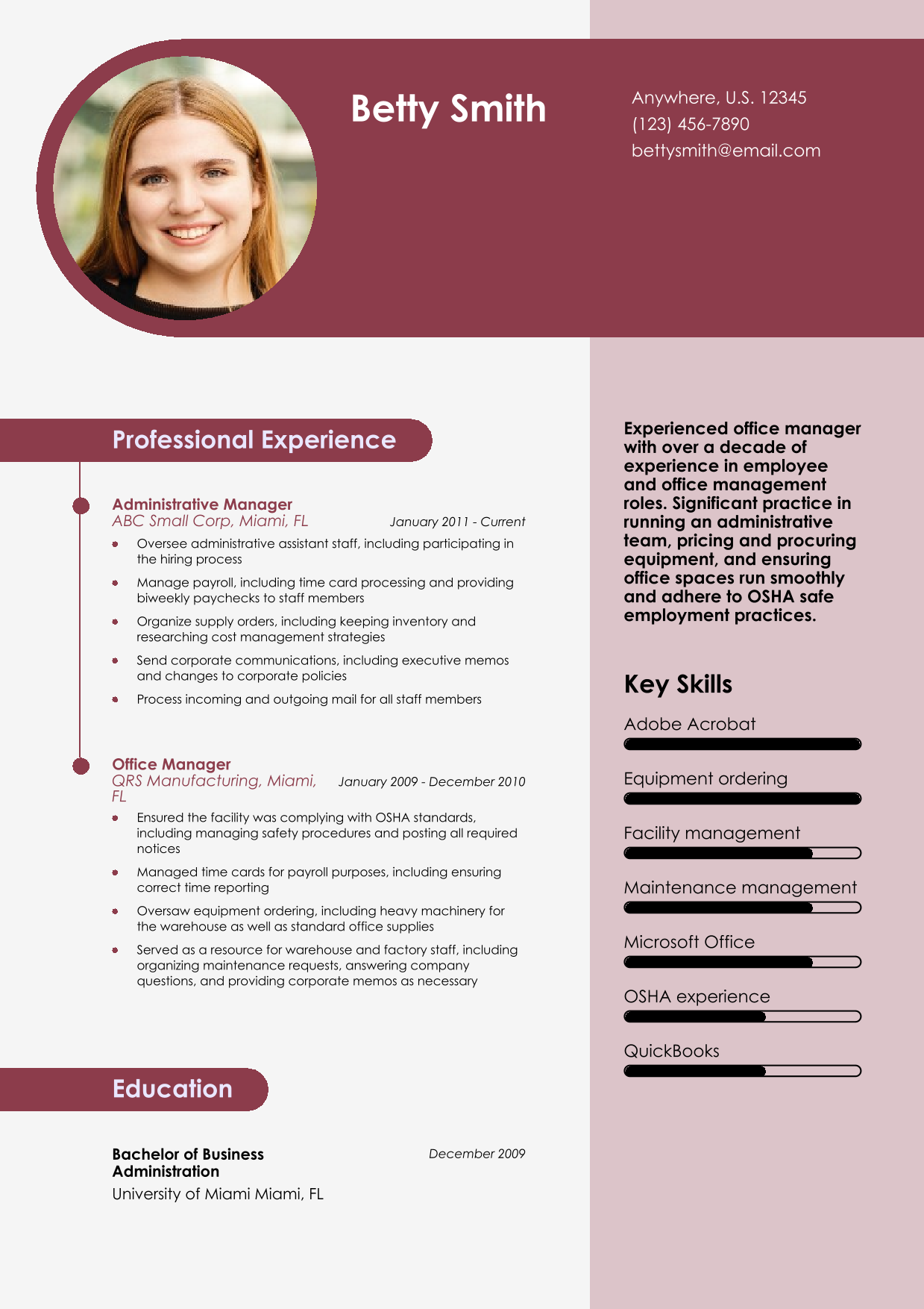 Administrative Manager Resume Example