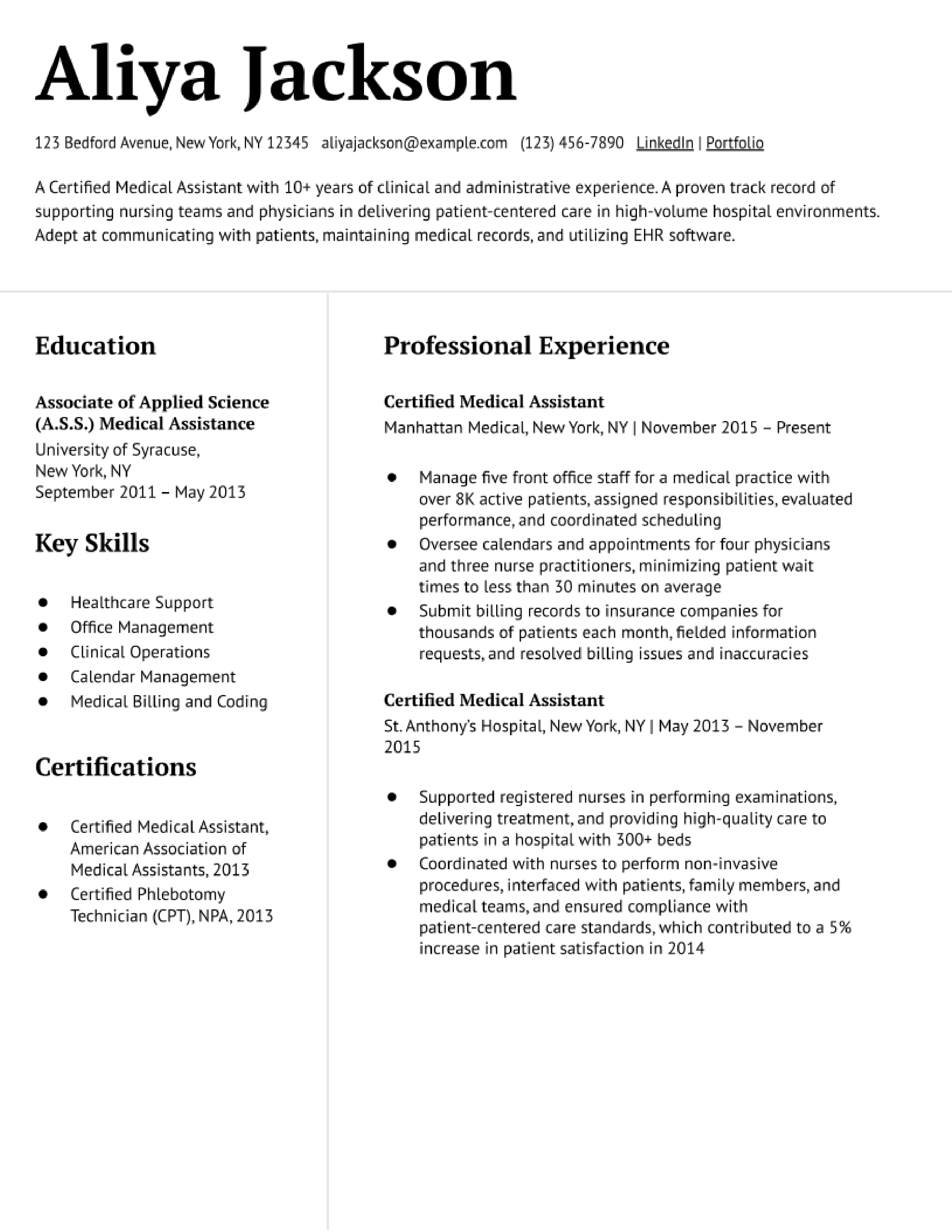 Medical Assistant resume example