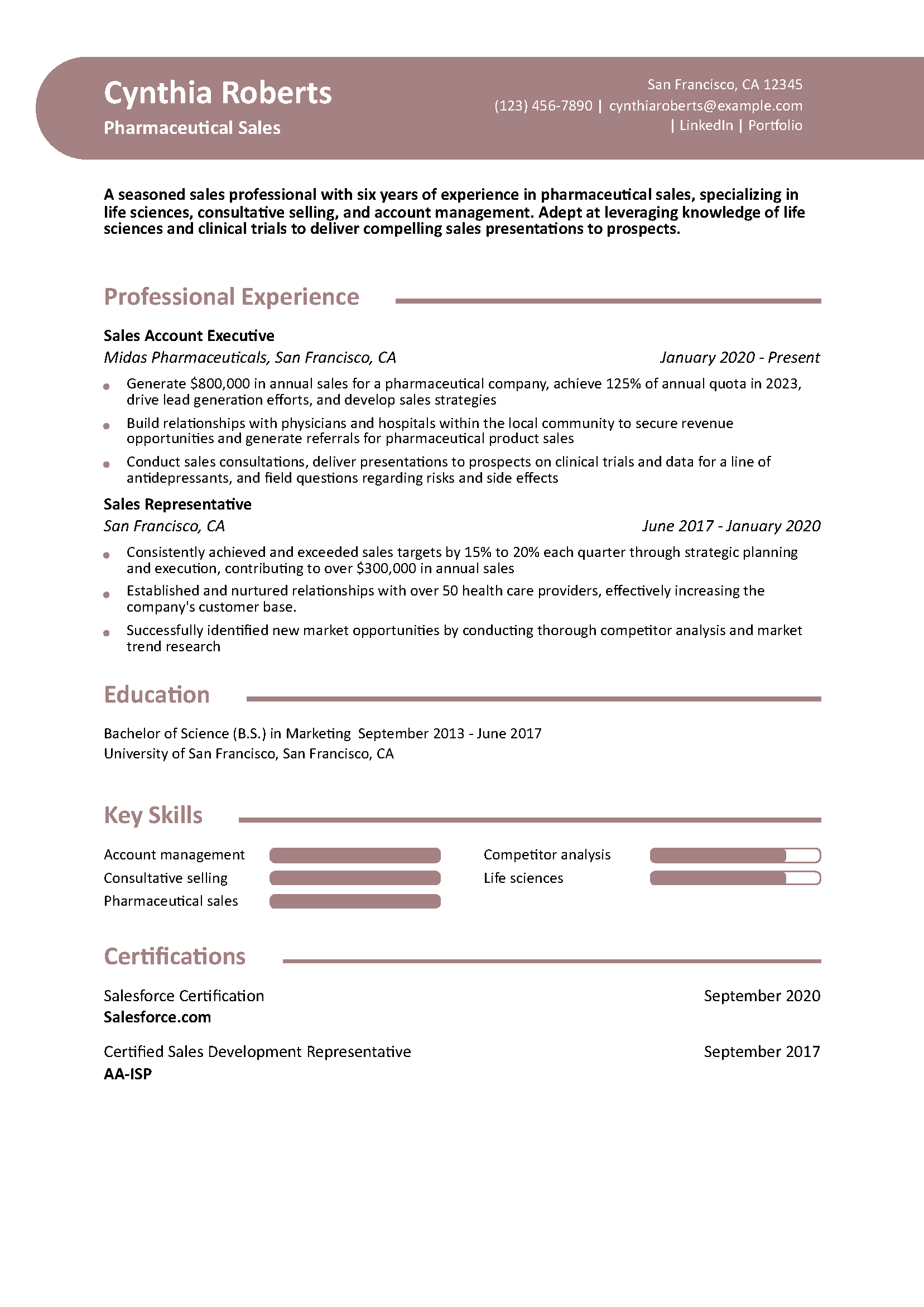 Pharmaceutical Sales Resume Example