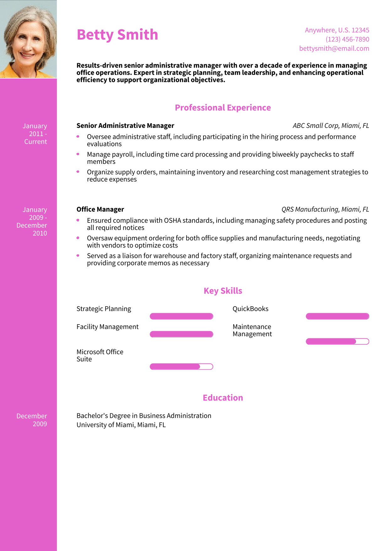 Senior Administrative Manager Resume Example
