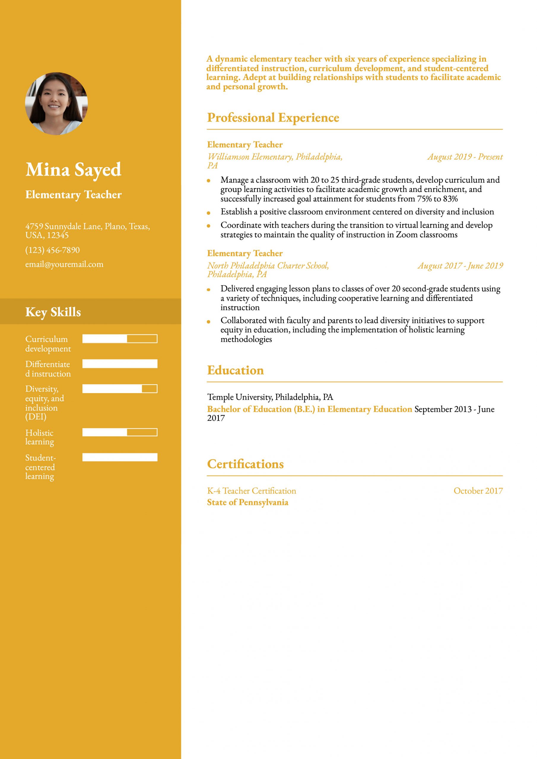 Elementary Teacher Resume Examples and Templates for 2025