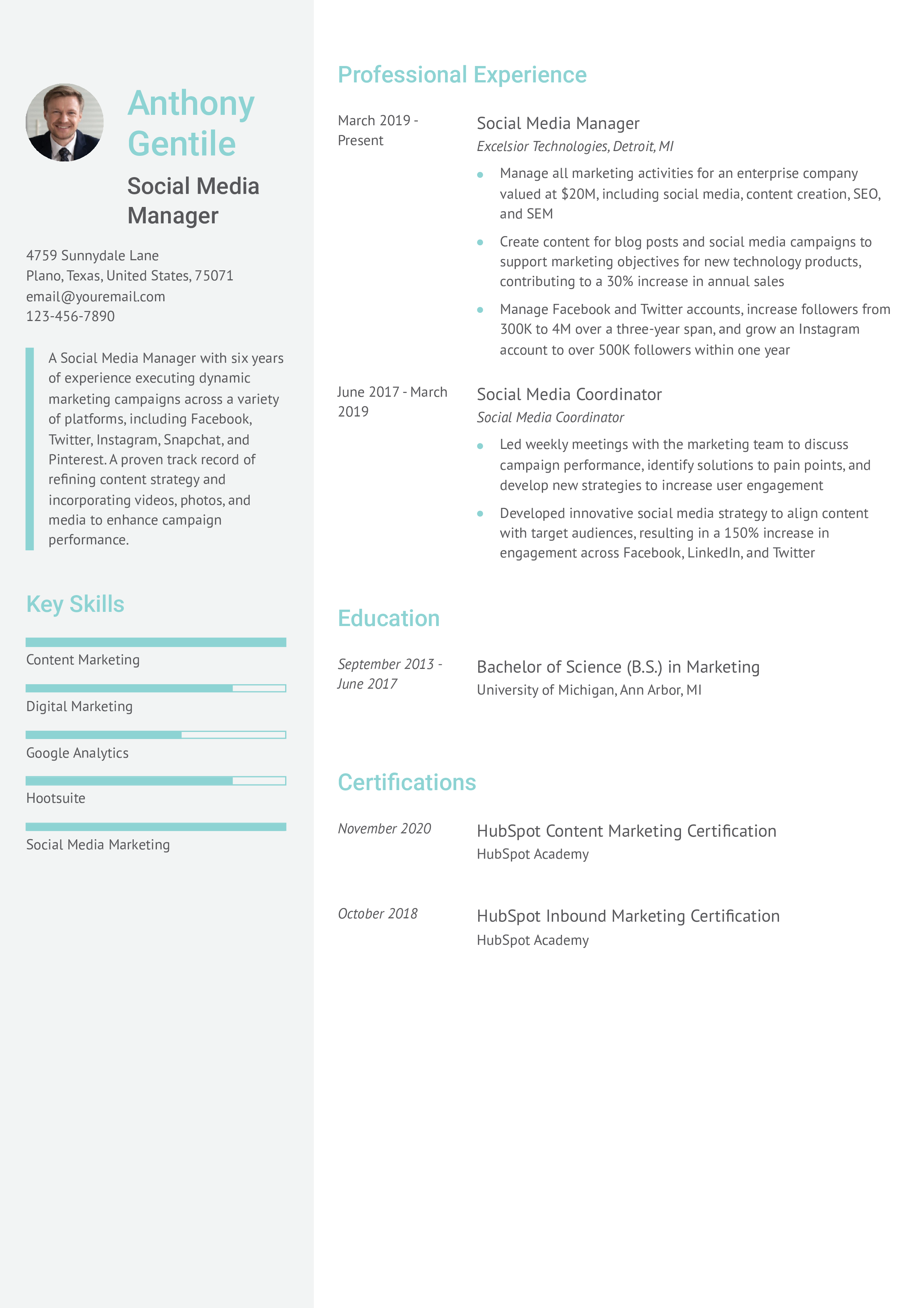 Social Media Manager Resume Example