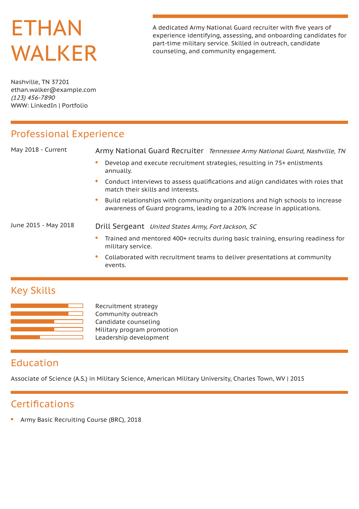 Army National Guard Recruiter Resume Example