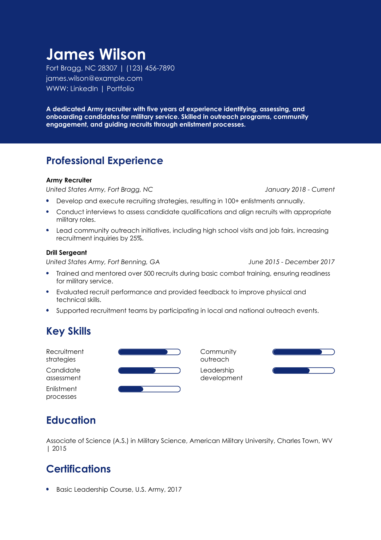 Army Recruiter Resume Example