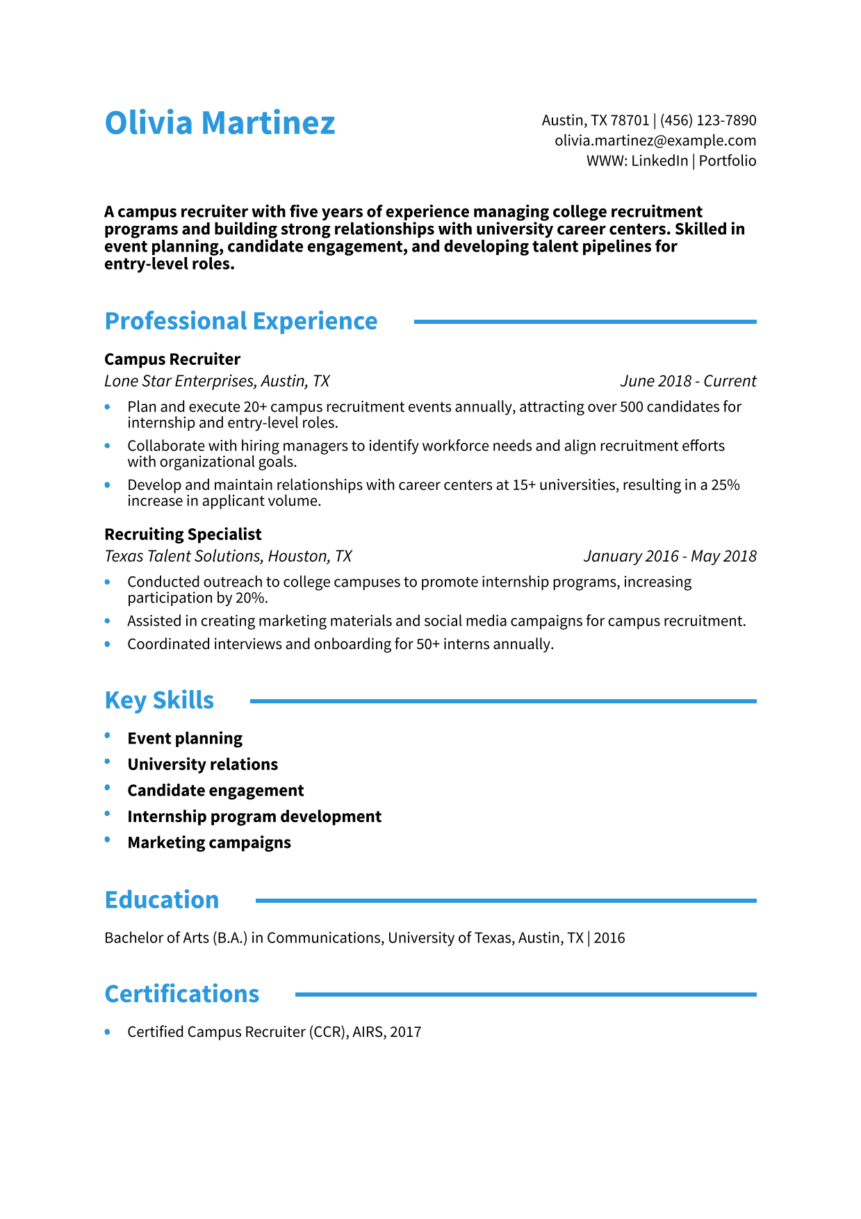 Campus Recruiter Resume Example