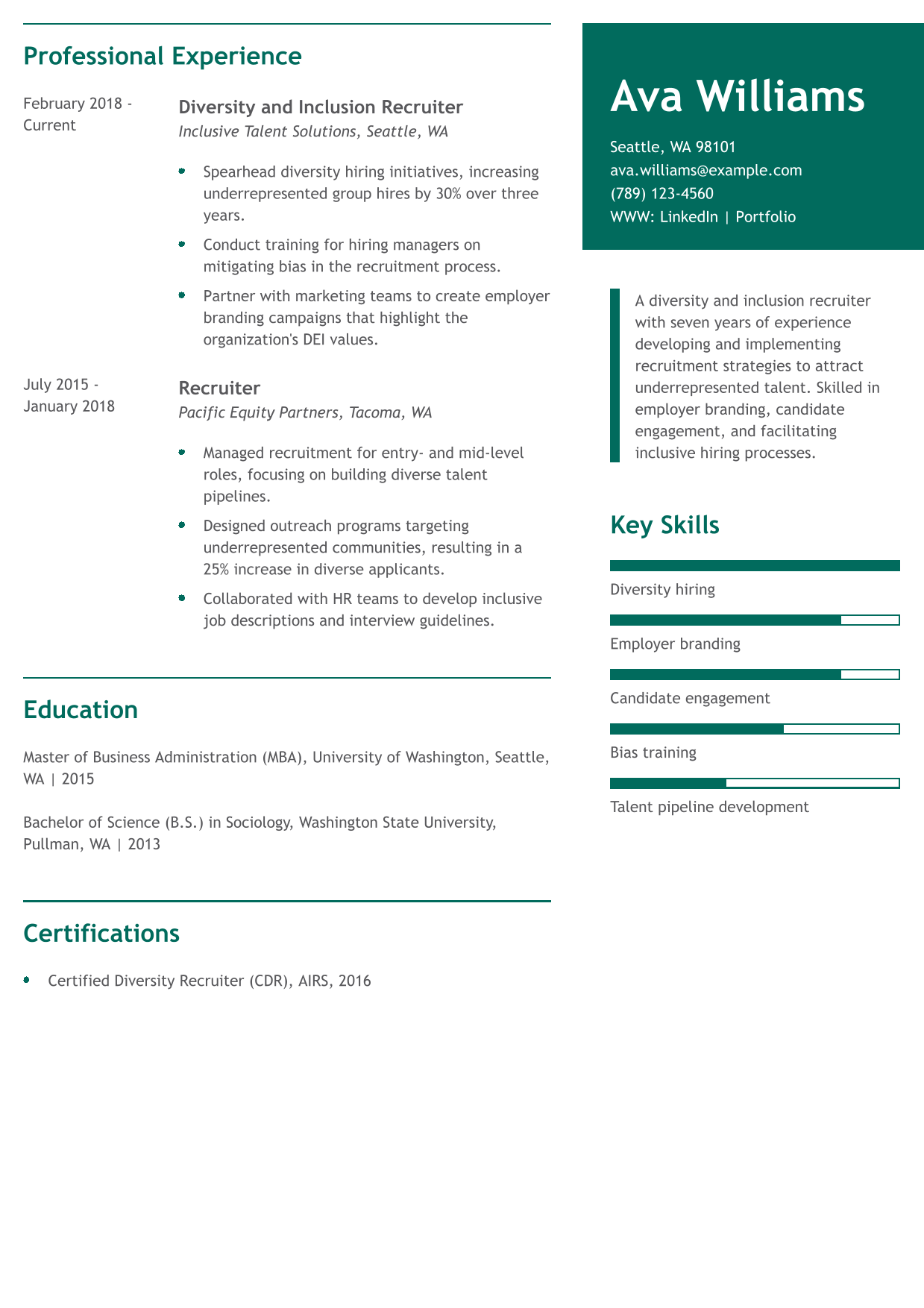 Diversity and Inclusion Recruiter Resume Example