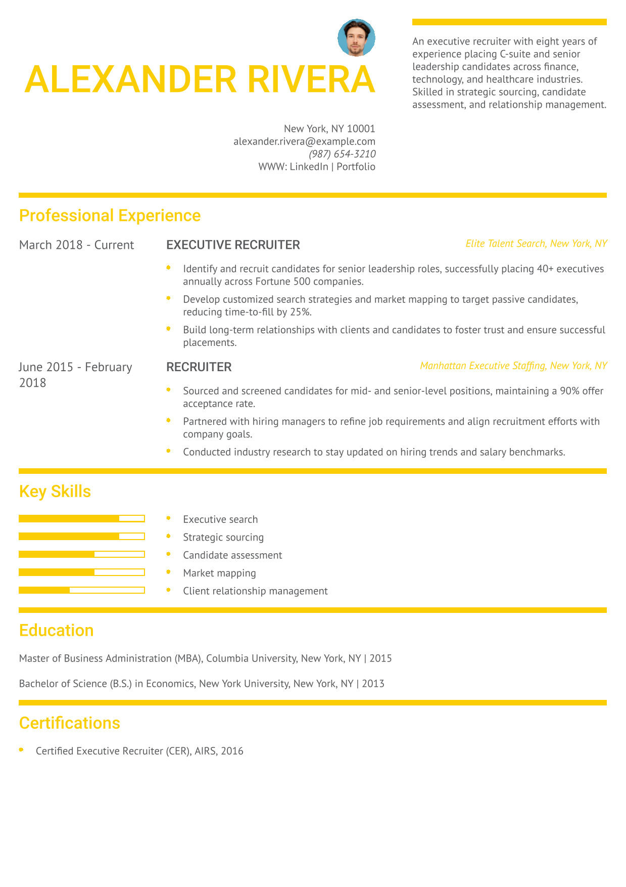 Executive Recruiter Resume Example
