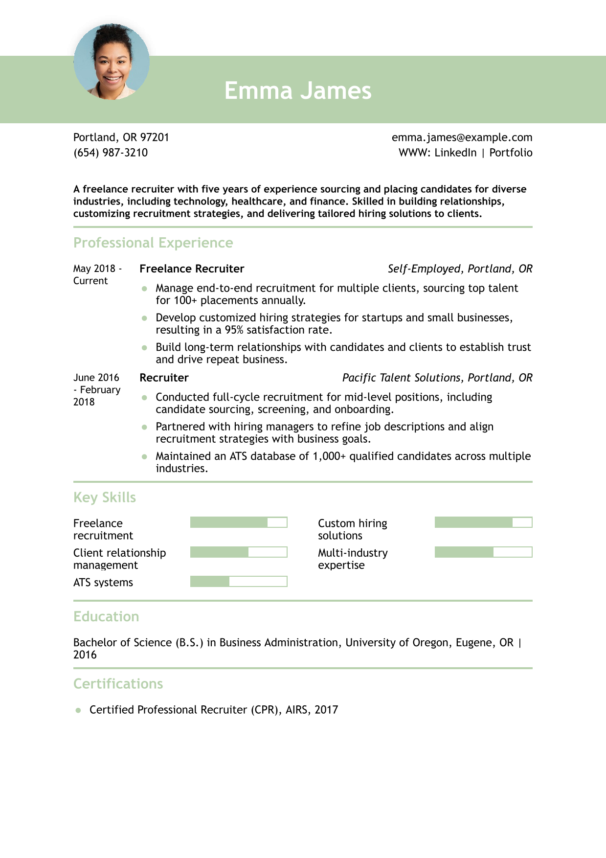 Freelance Recruiter Resume Example