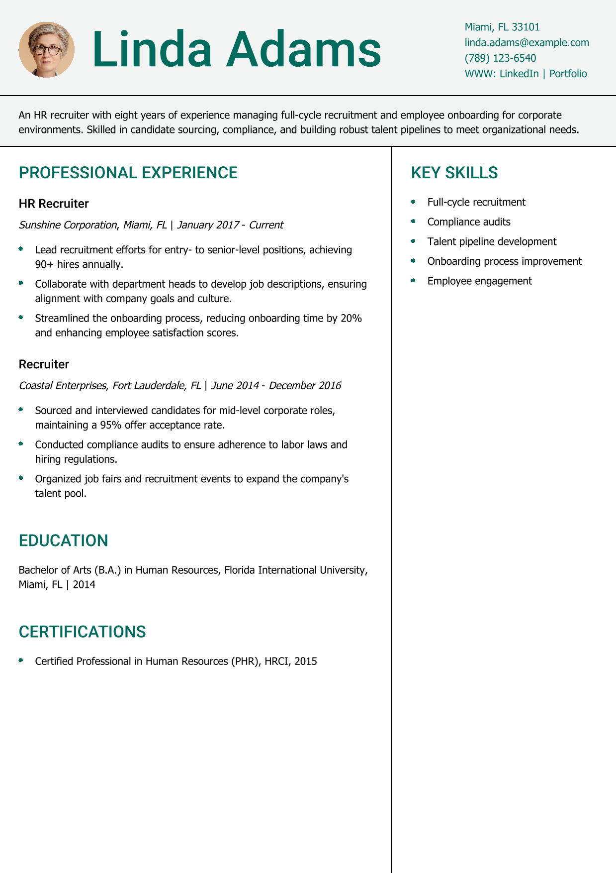 HR Recruiter Resume Example