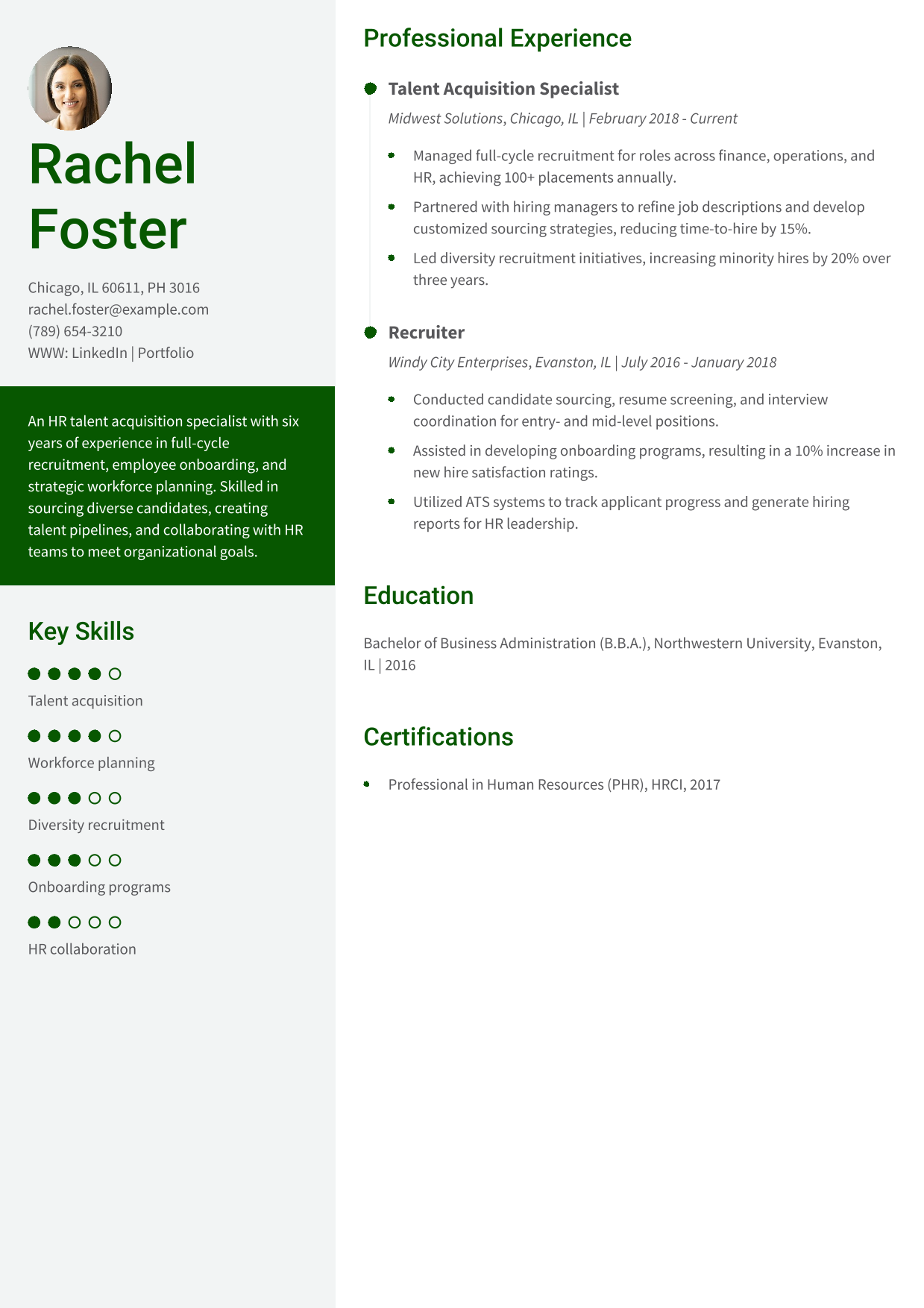 HR Talent Acquisition Specialist Resume Example