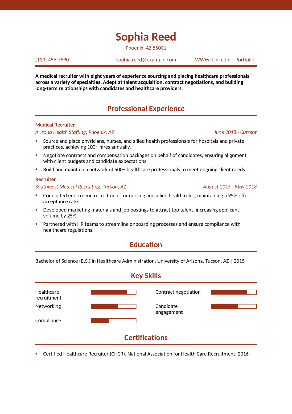 Medical Recruiter Resume Example