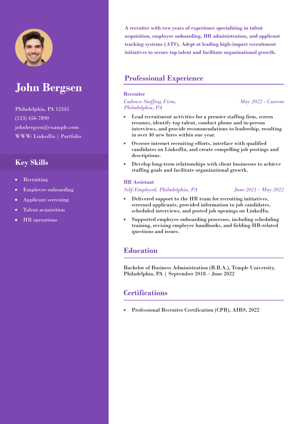 Recruiter Resume Example