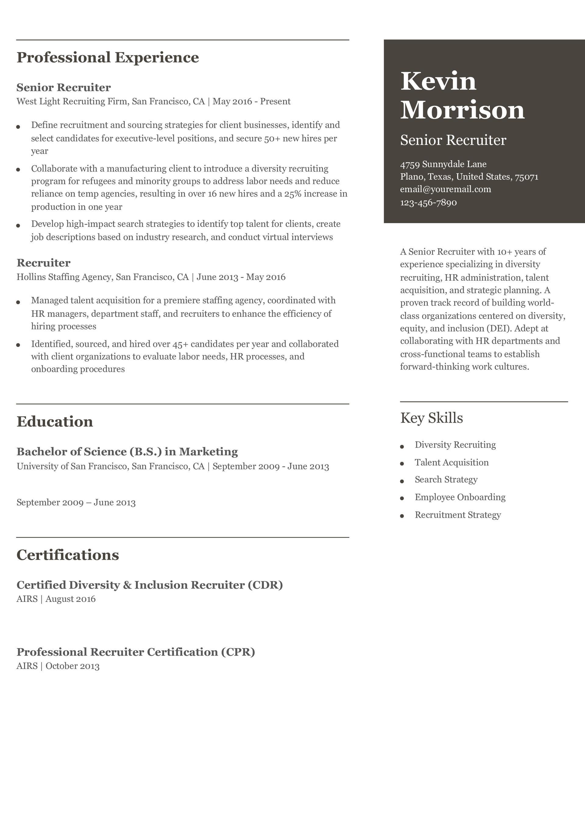 Recruiter Resume Examples and Templates for 2024 - ResumeBuilder.com