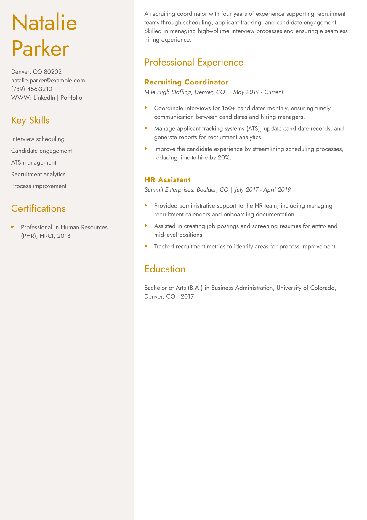 Recruiting Coordinator Resume Example