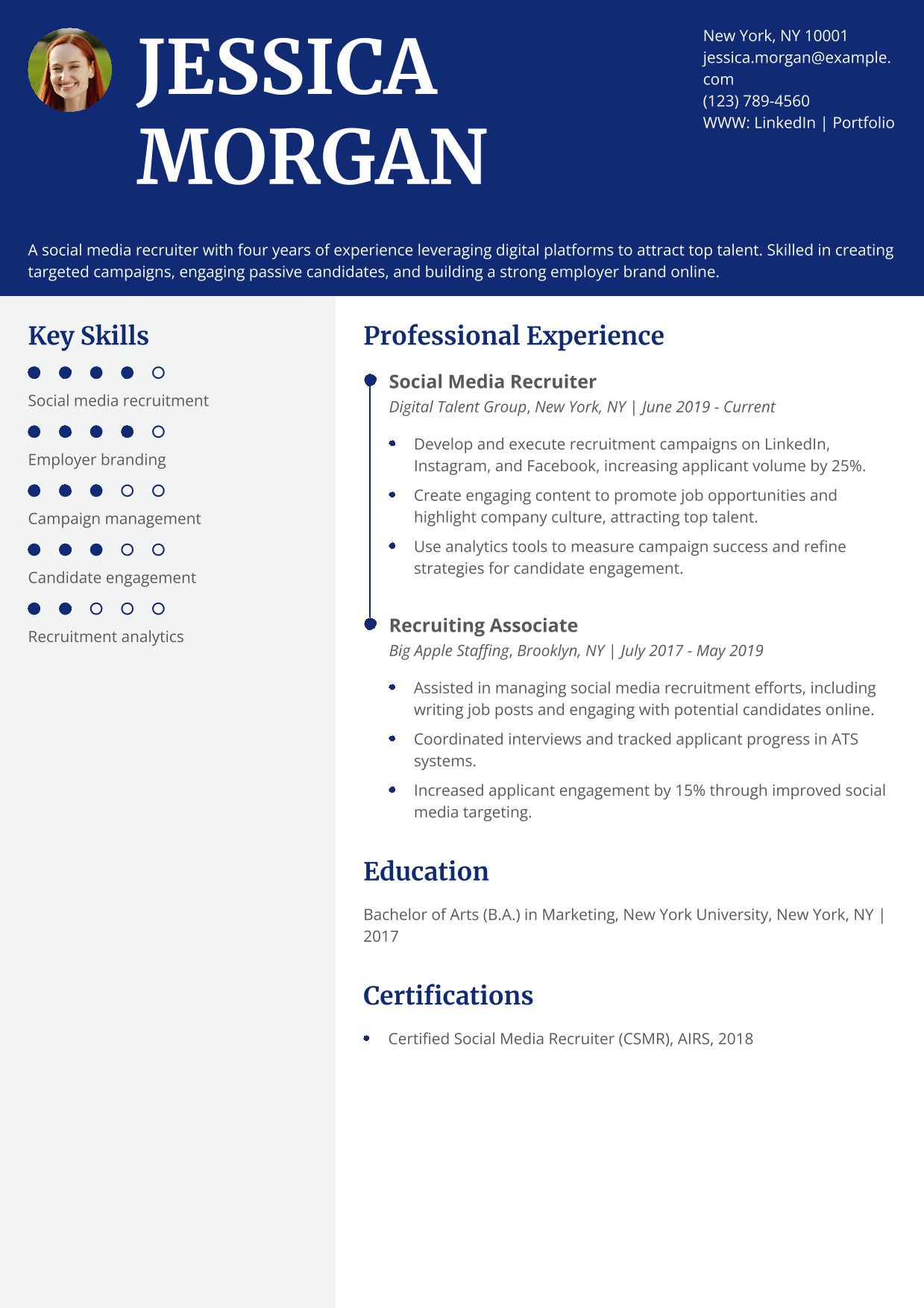 Social Media Recruiter Resume Example