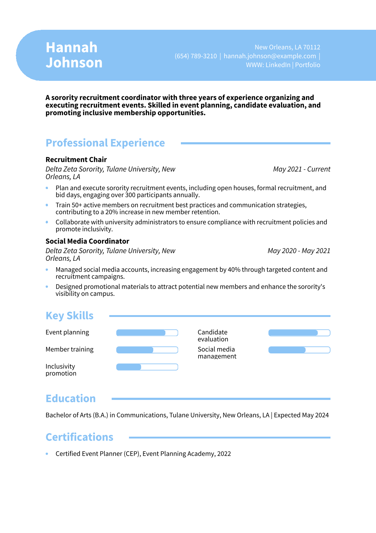Sorority Recruitment Resume Example