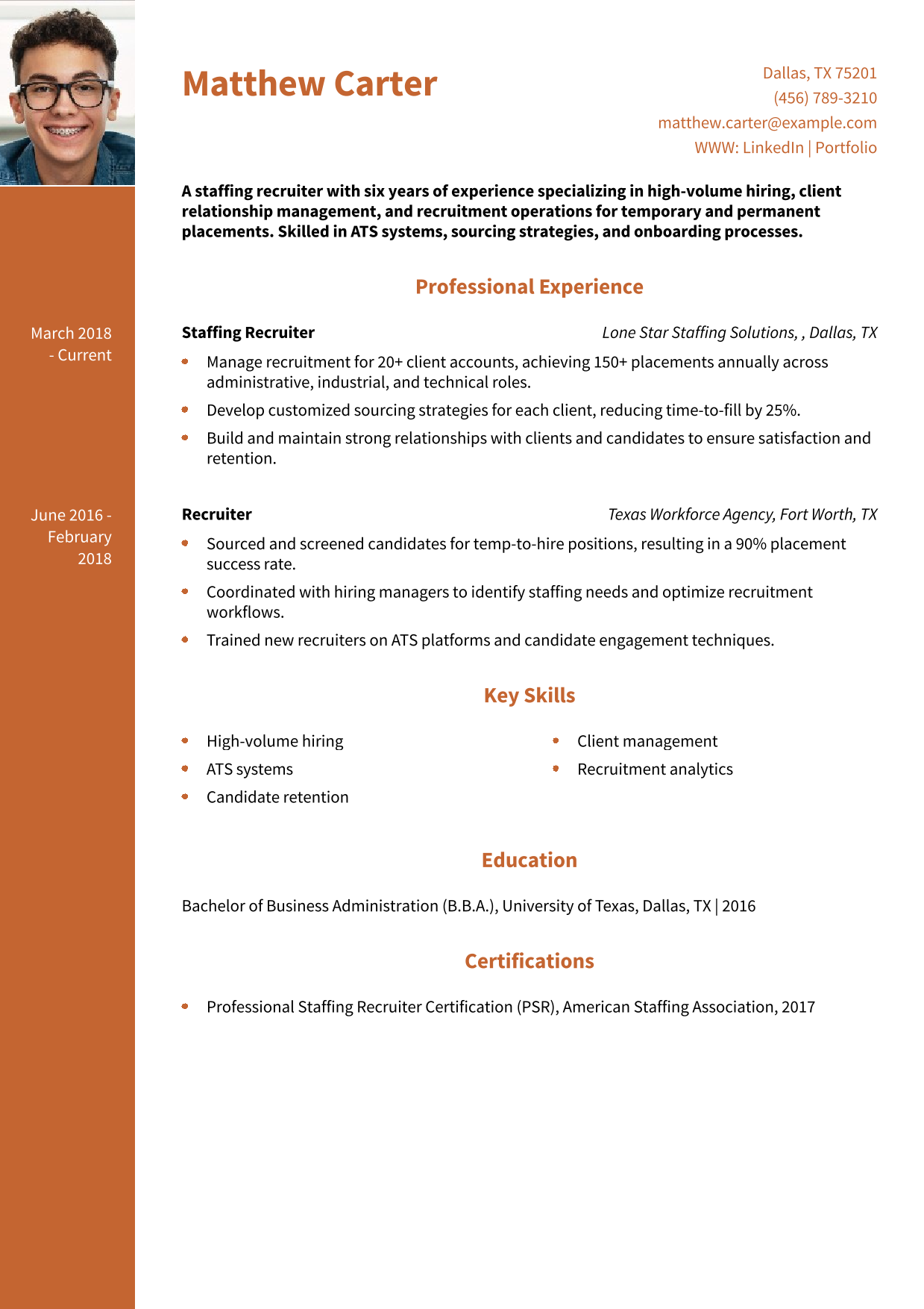 Staffing Recruiter Resume Example