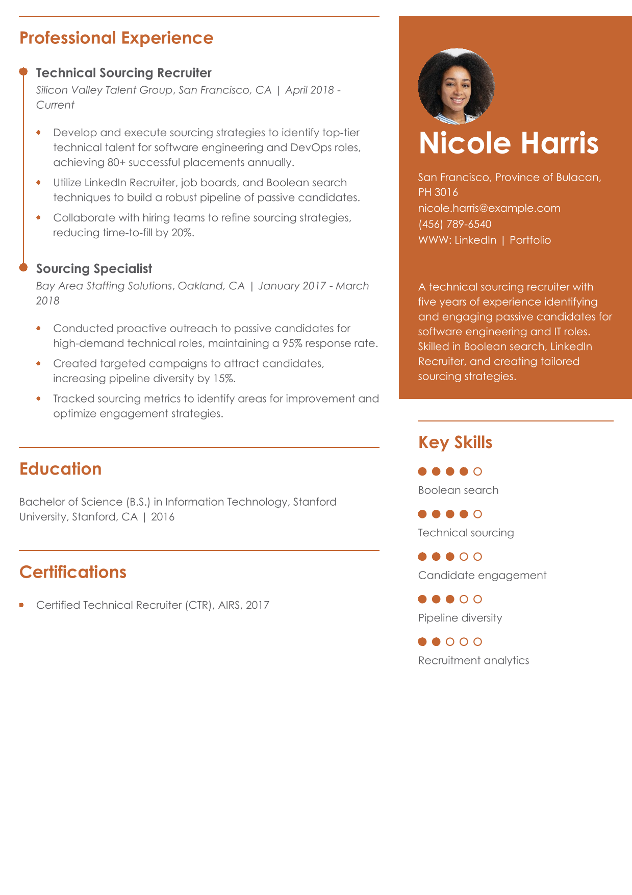 Technical Sourcing Recruiter Resume Example