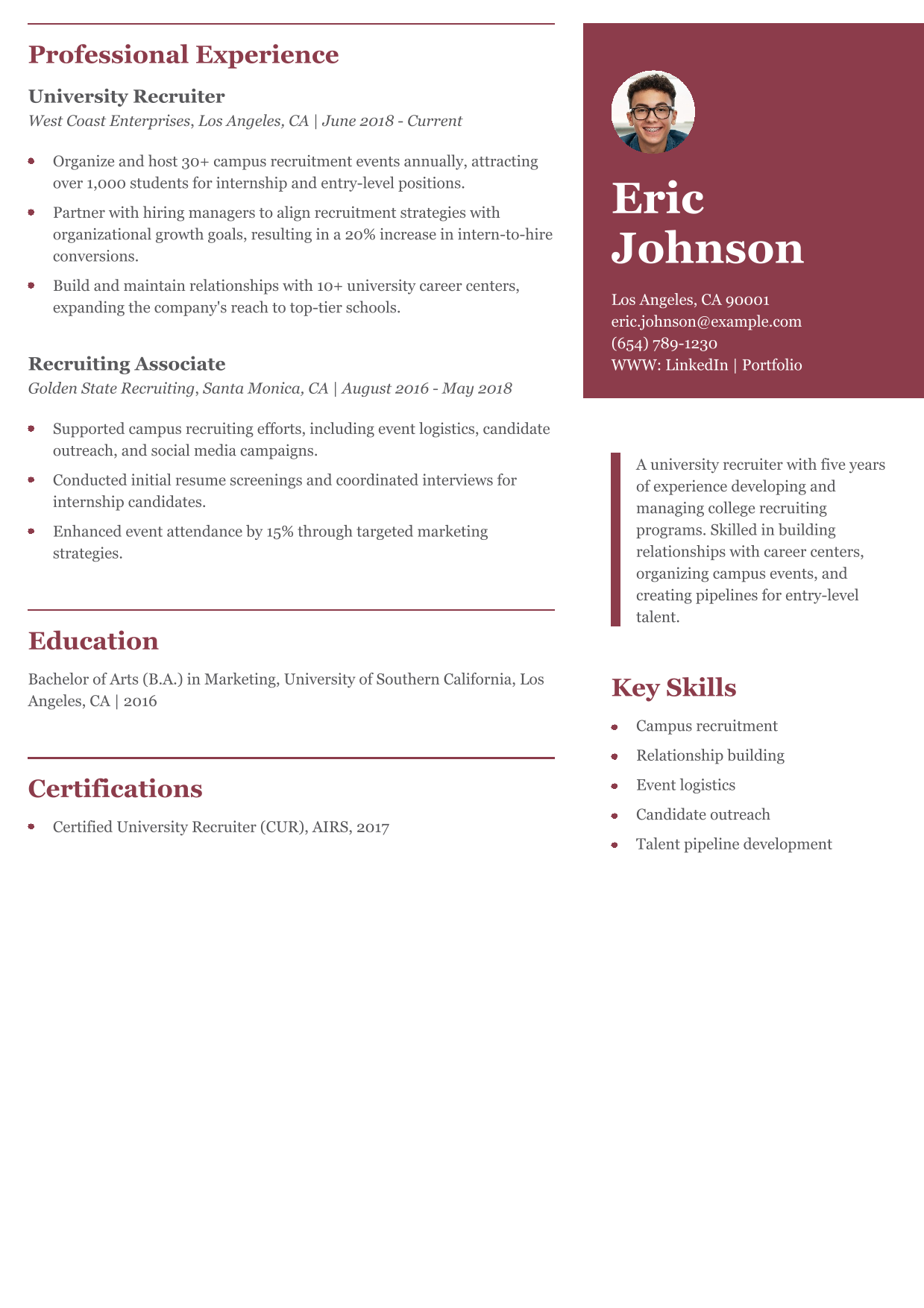 University Recruiter Resume Example