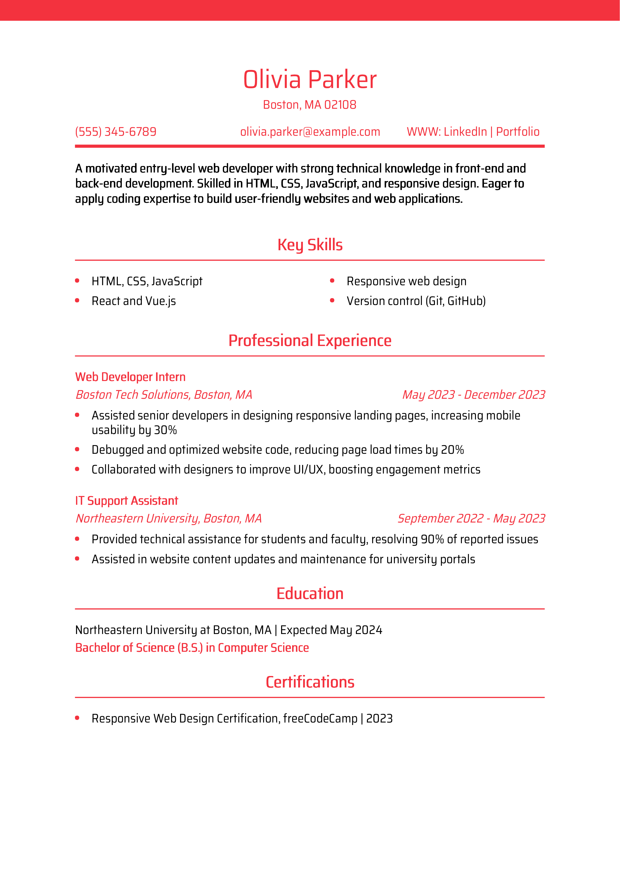 Entry-Level Web Developer Resume 2