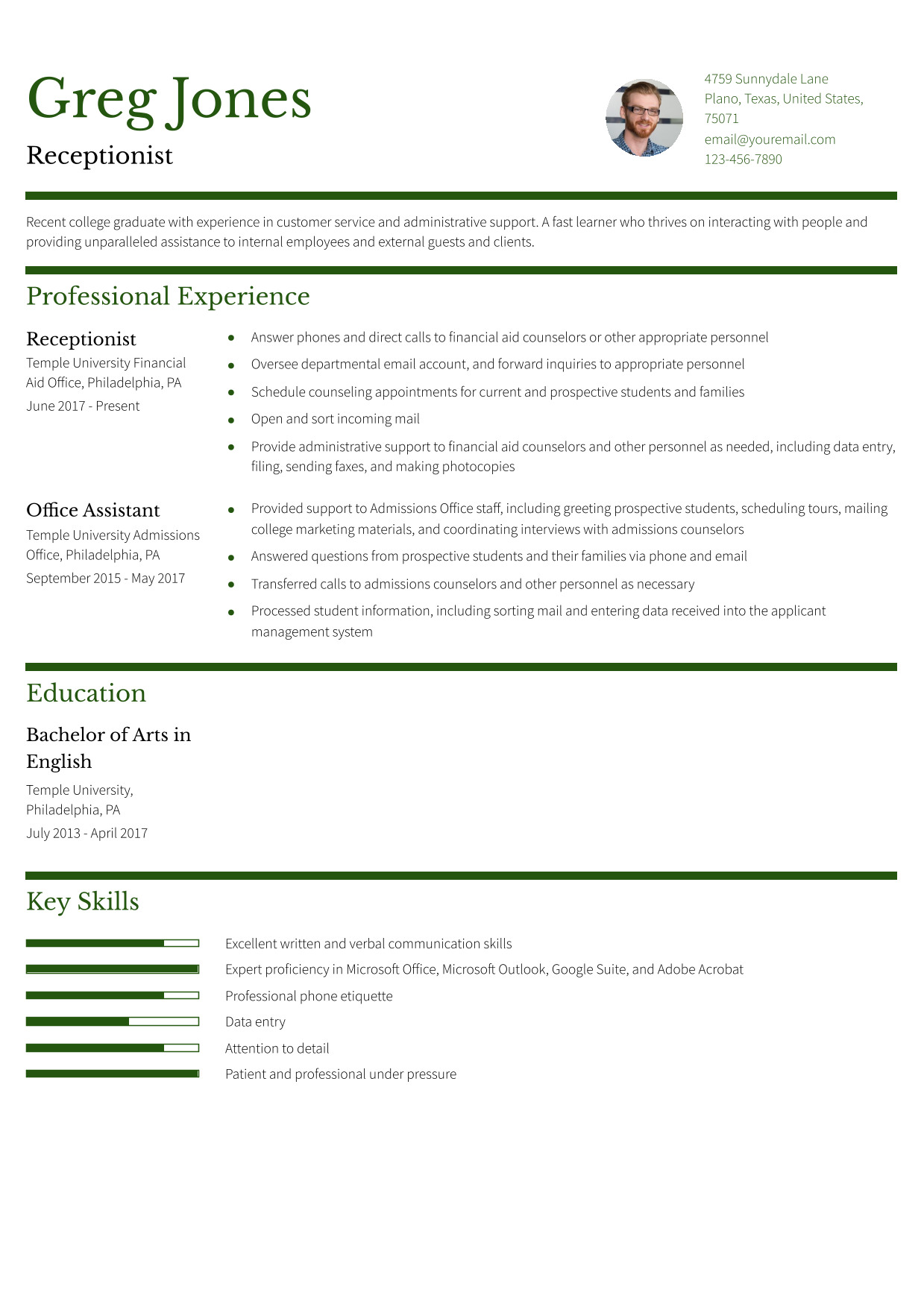 Entry-Level Receptionist Resume