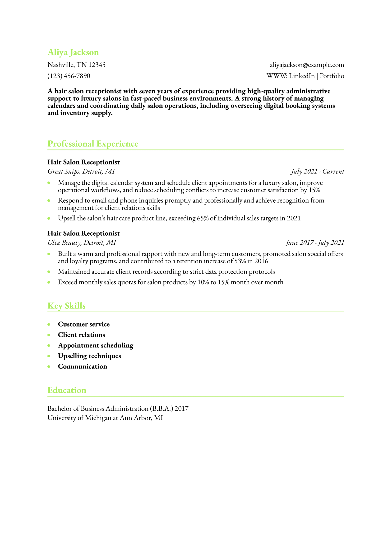 Hair Salon Resume Example