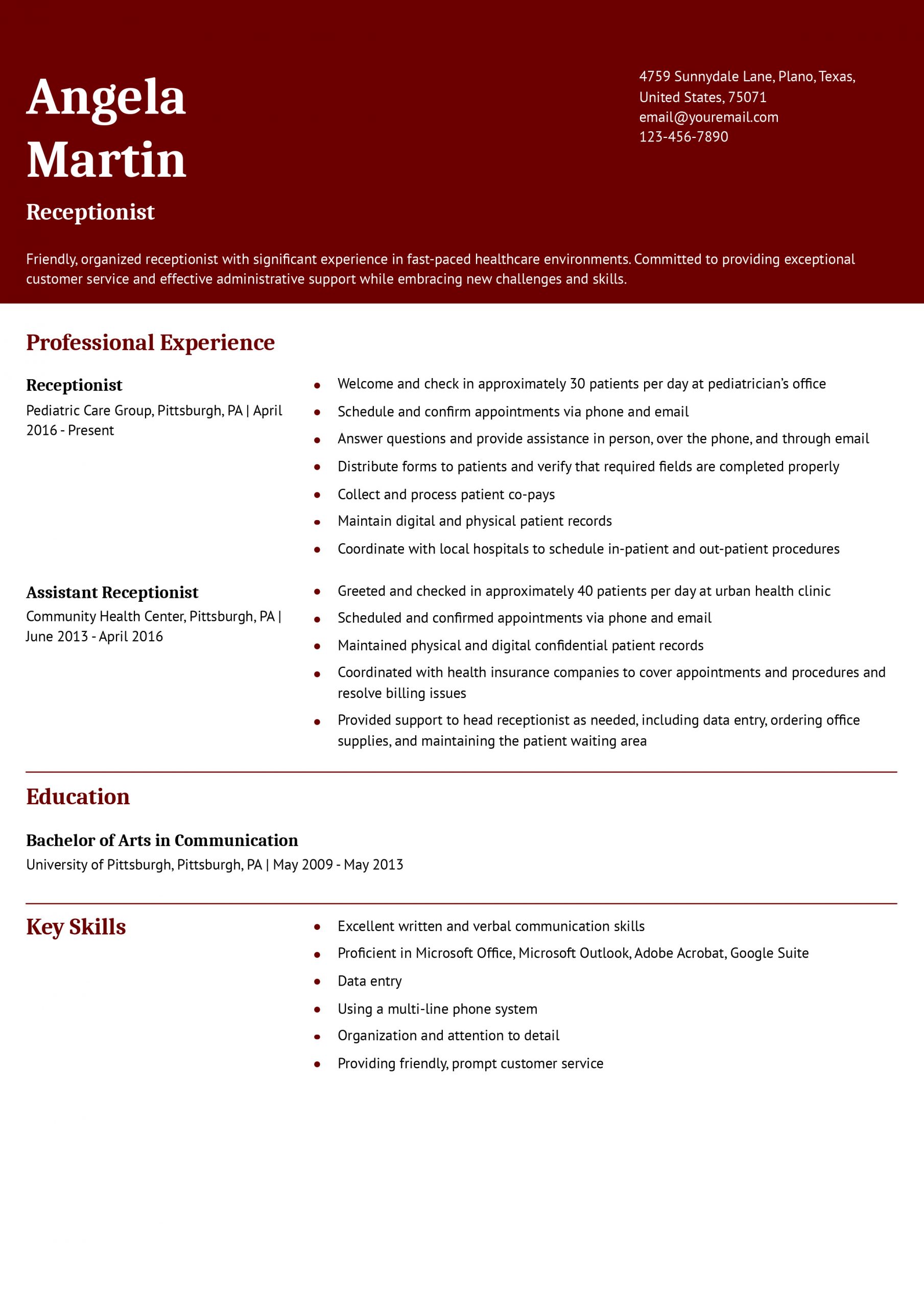 Receptionist Resume Examples and Templates for 2025