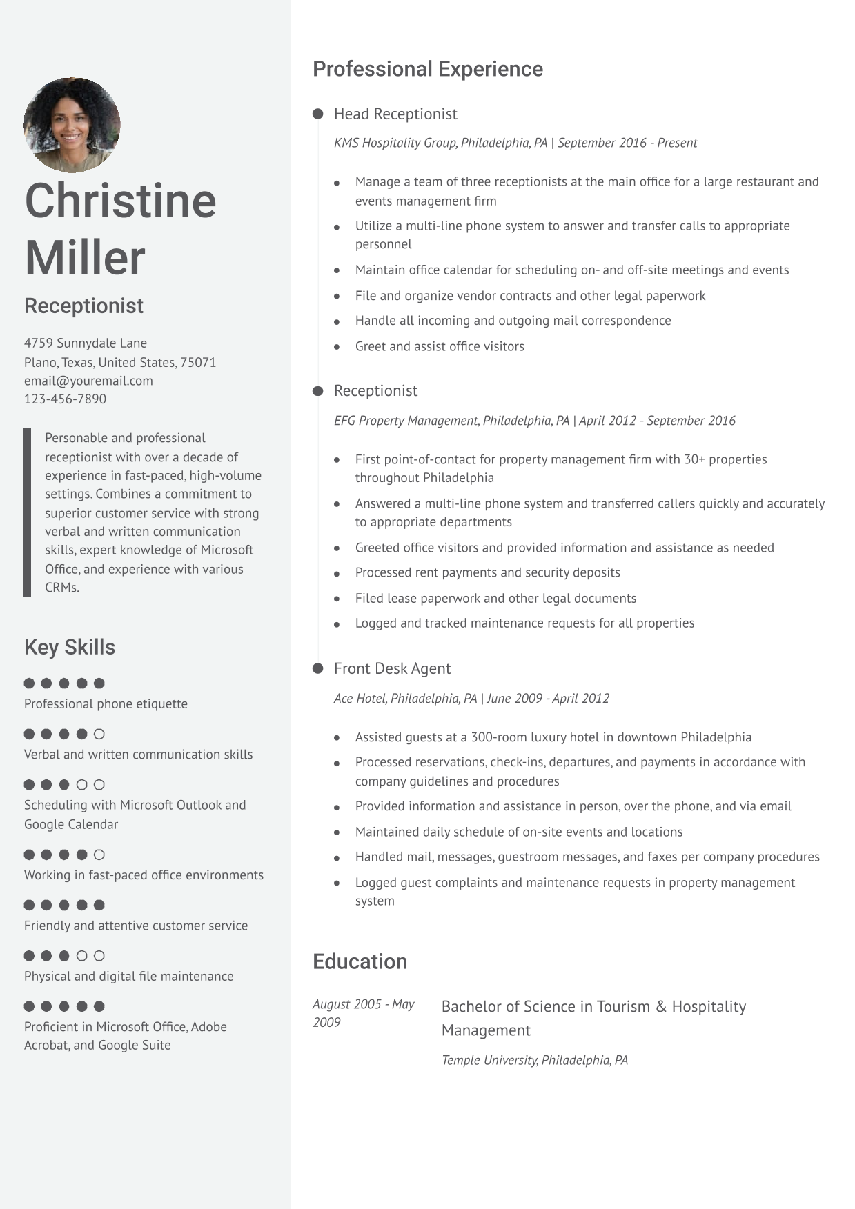 Senior Receptionist Resume