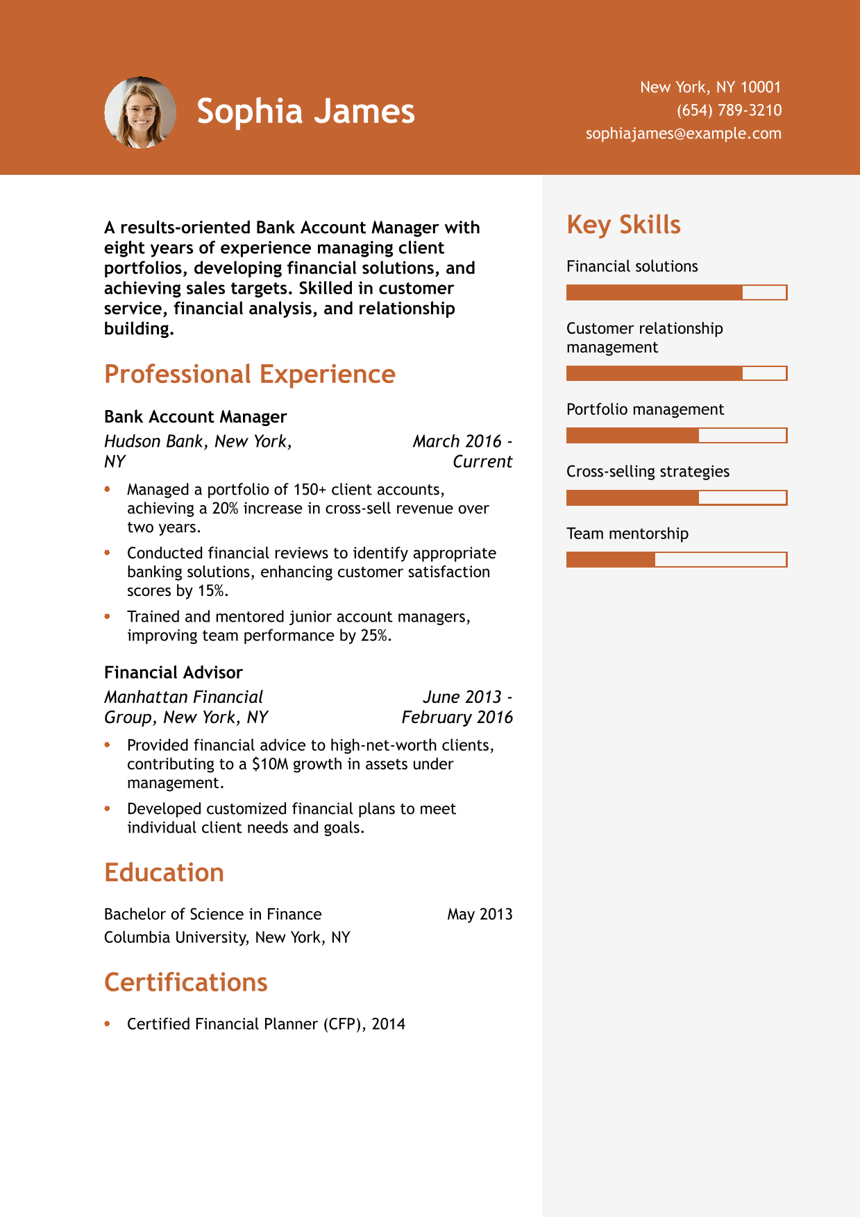 Bank Account Manager Resume Example