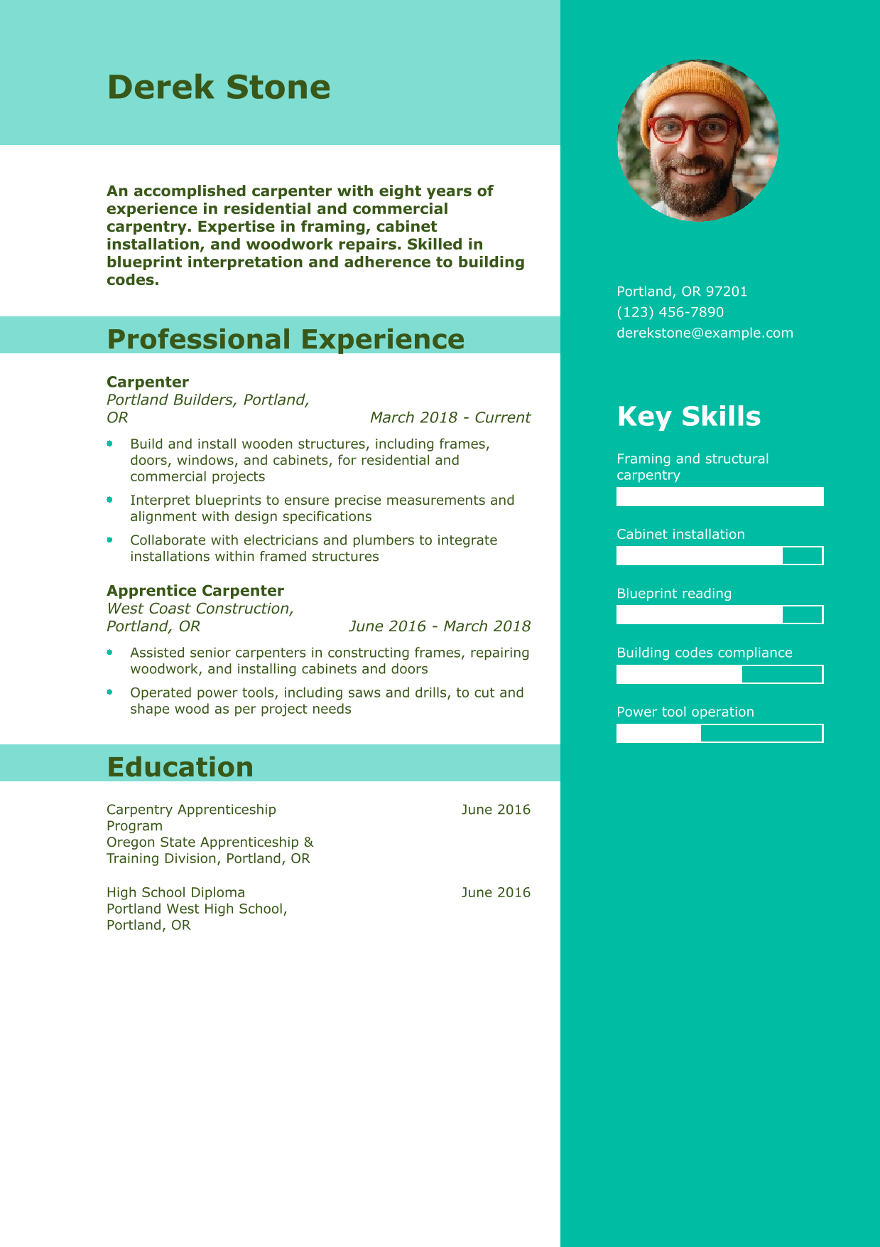 Carpenter Resume Example