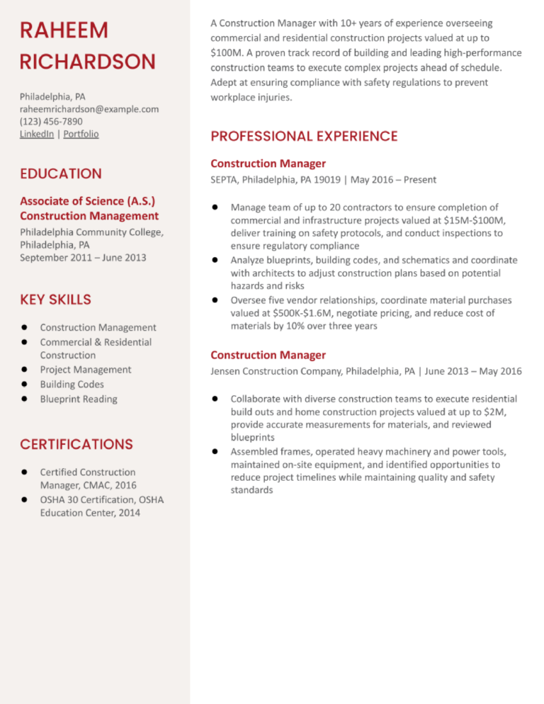 Construction Worker Resume Examples and Templates for 2024