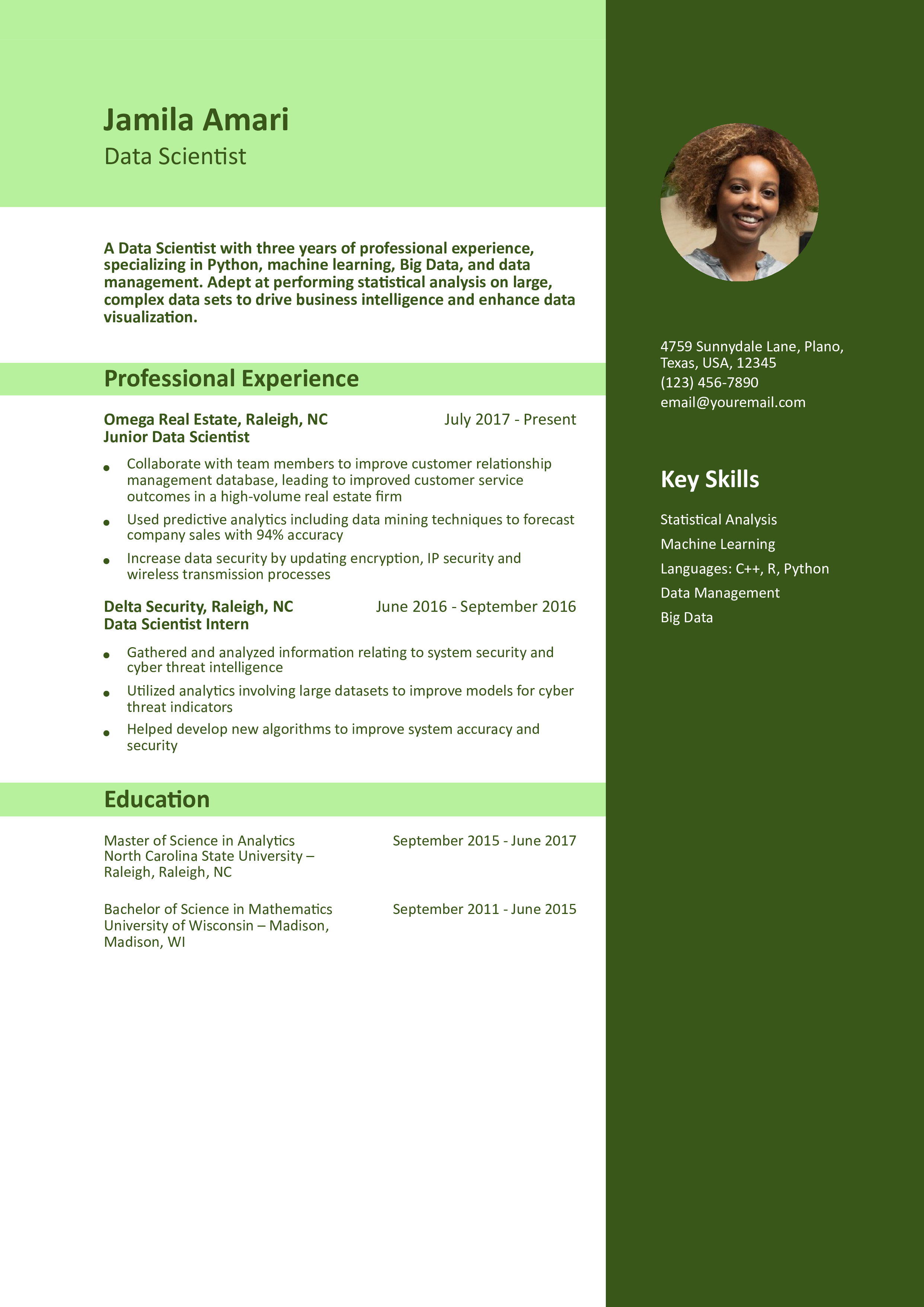 Data Scientist Resume Example