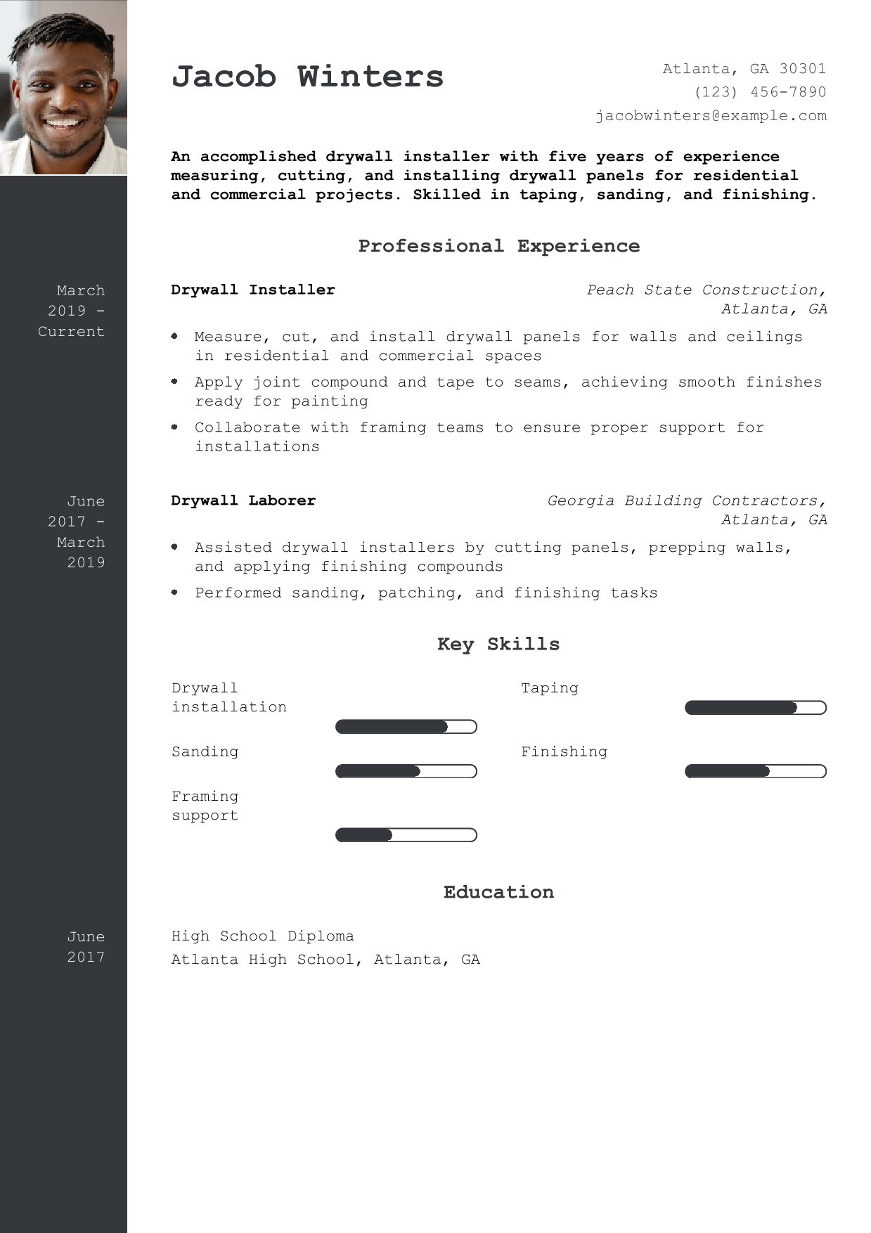 Drywall Installer Resume Example