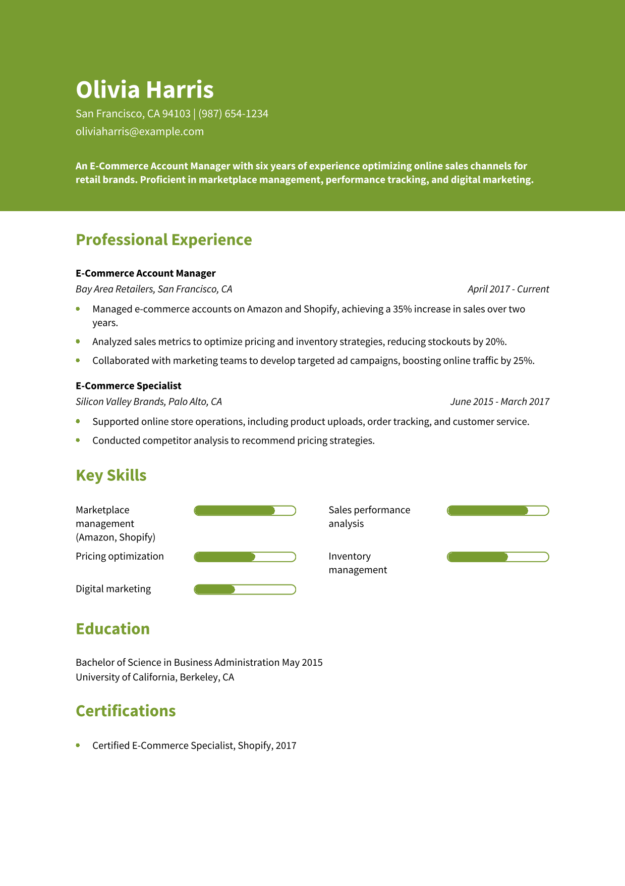 E-Commerce Account Manager Resume Example