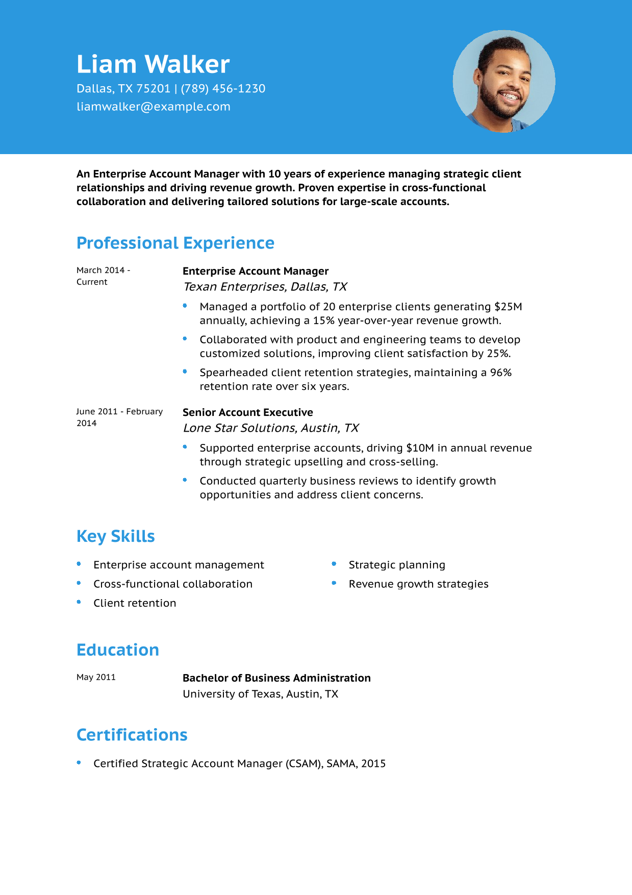 Enterprise Account Manager Resume Example
