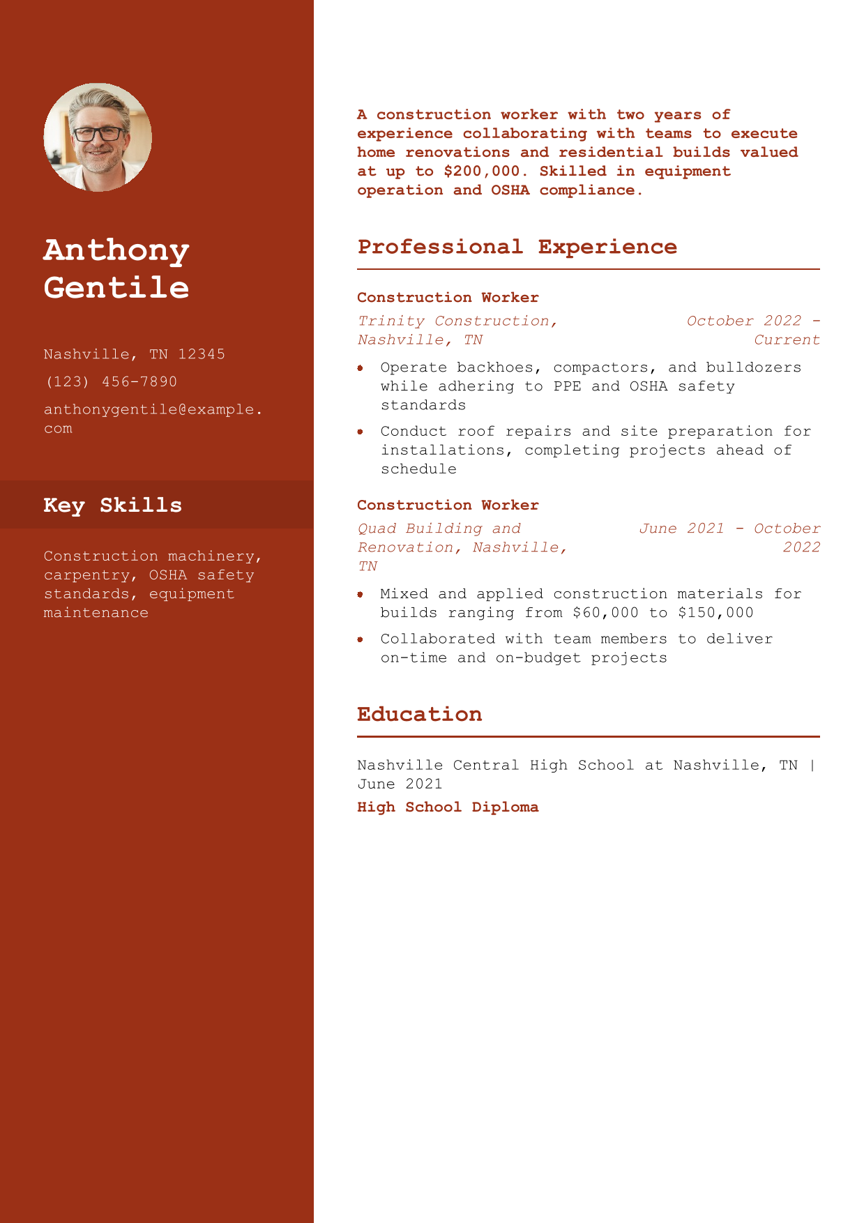 Entry-Level Construction Worker Resume Example