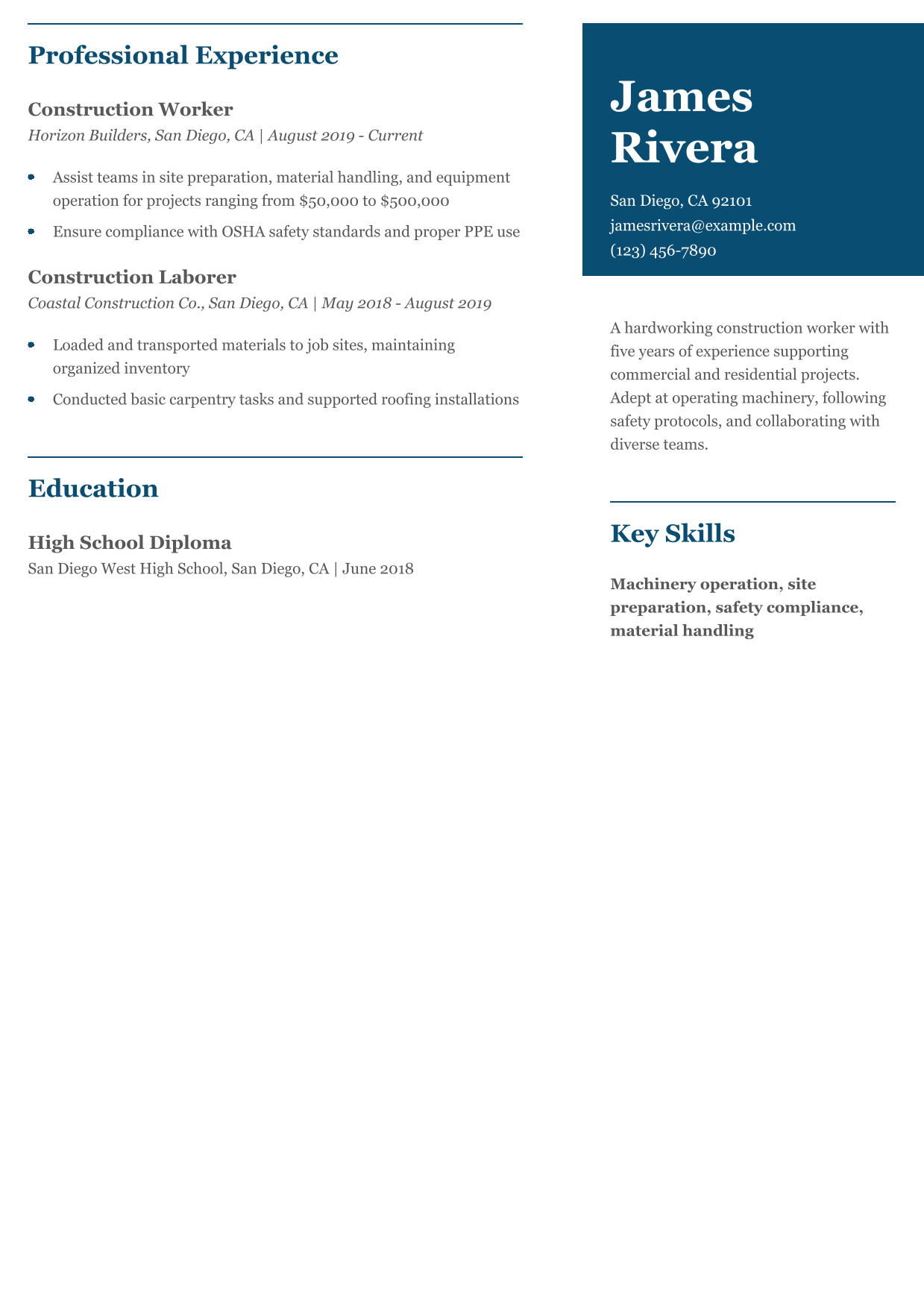 General Construction Worker Resume Example
