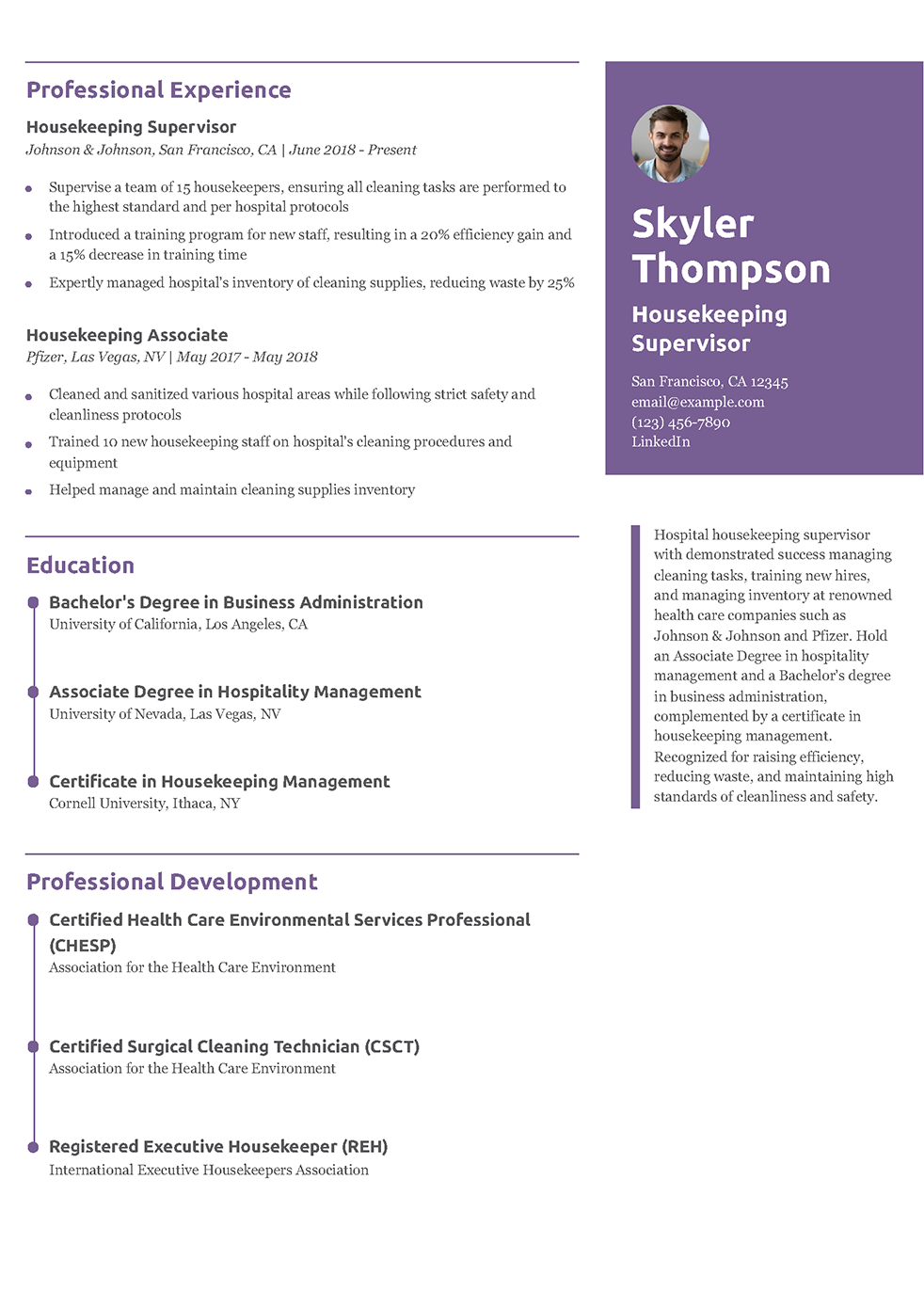 Hospital Housekeeping Resume