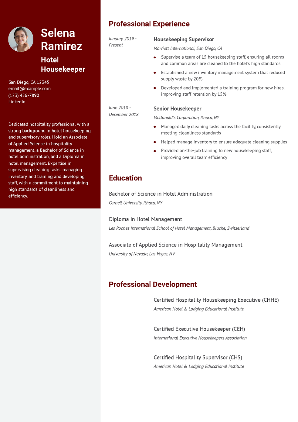 Hotel Housekeeping Resume