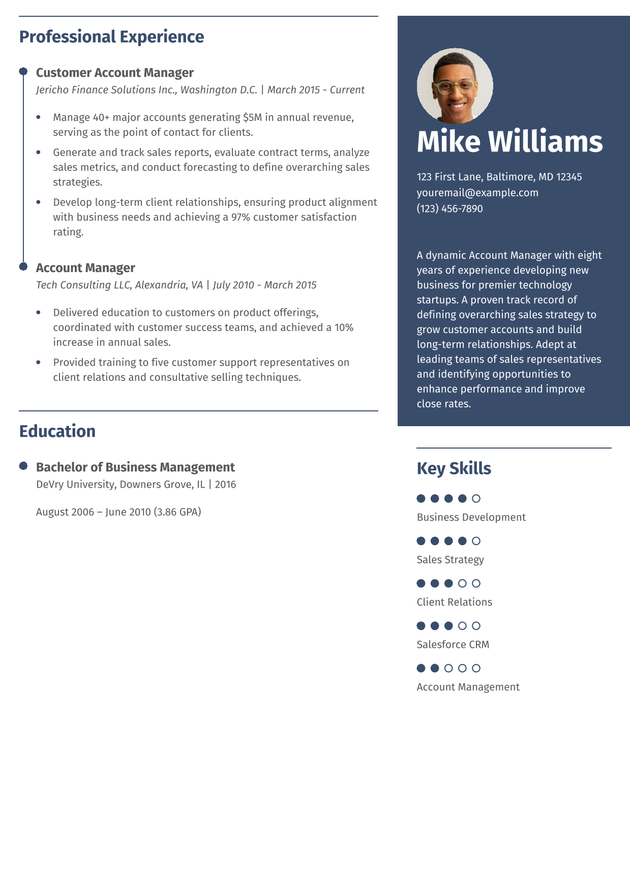 Mid-Level Account Manager Resume Example