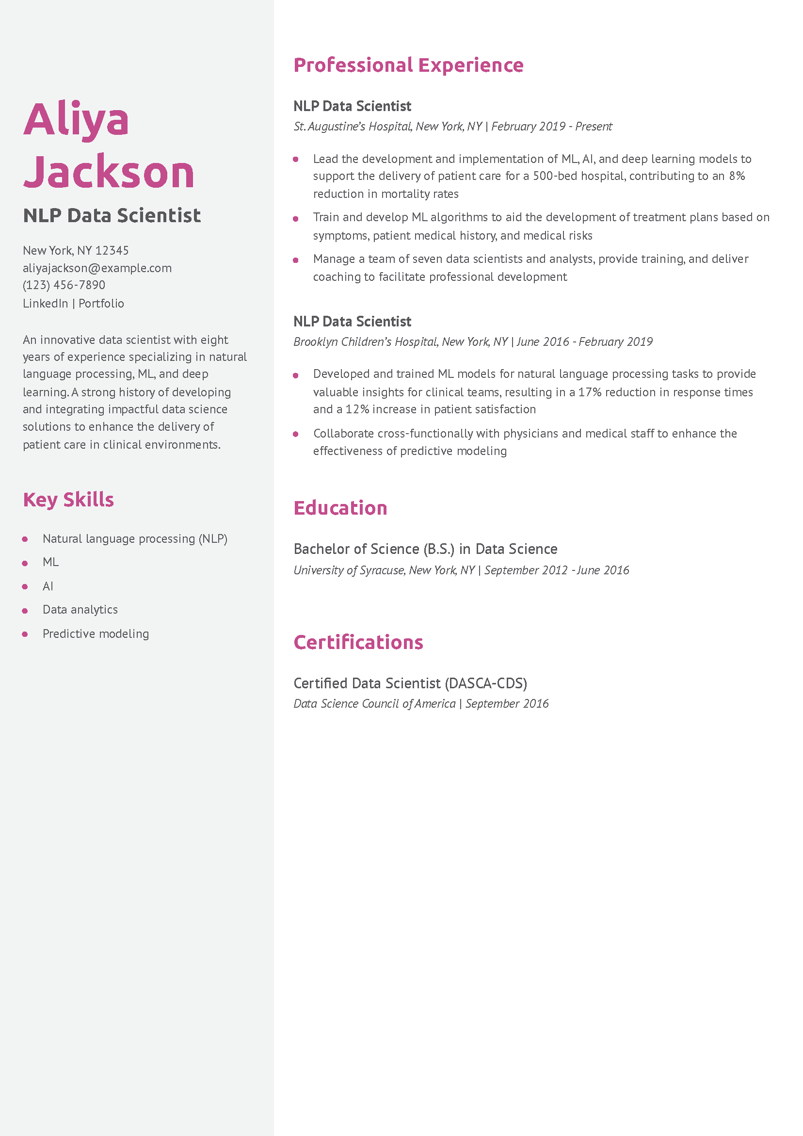 NLP Data Scientist Resume