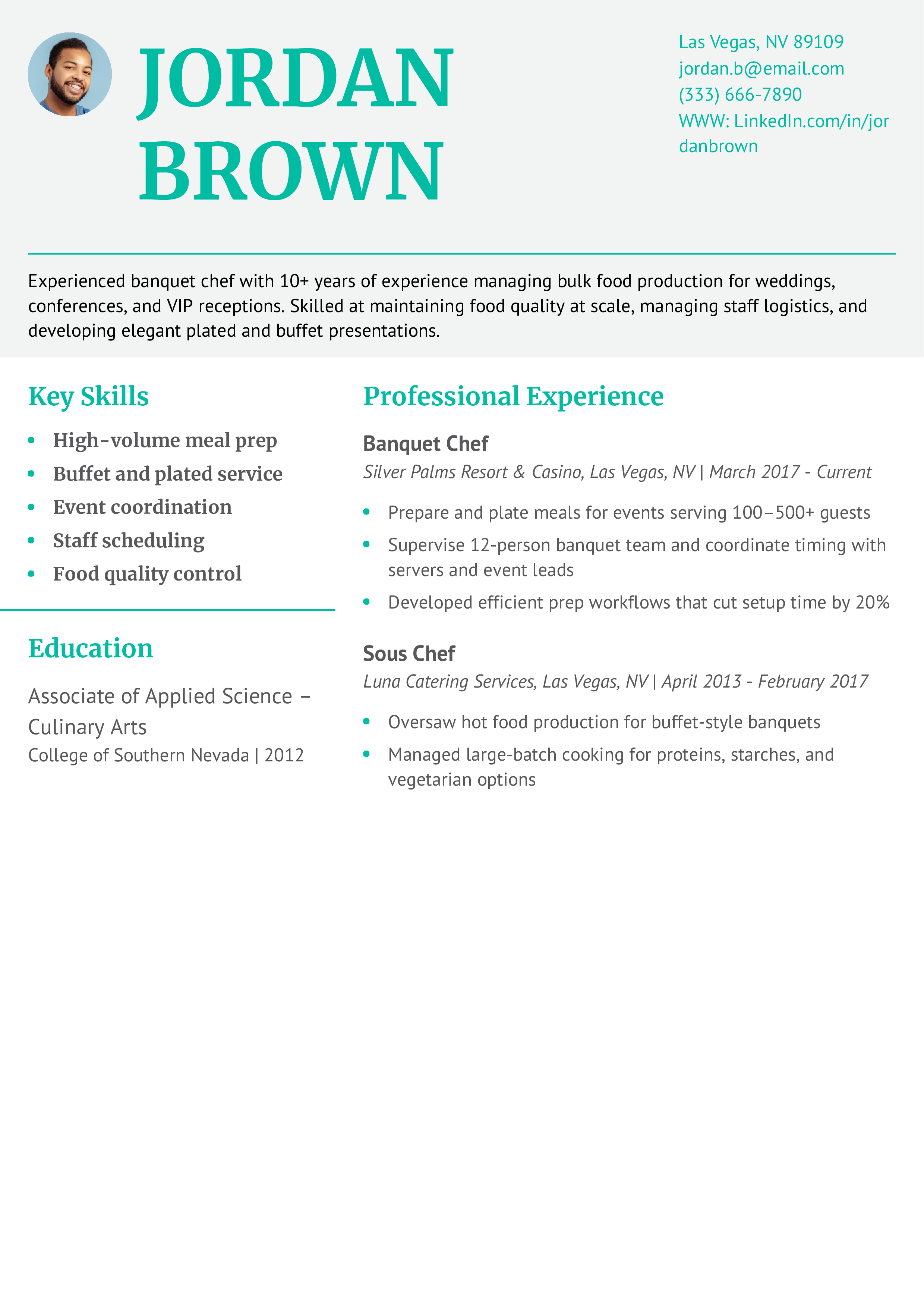 Banquet Chef Resume Example