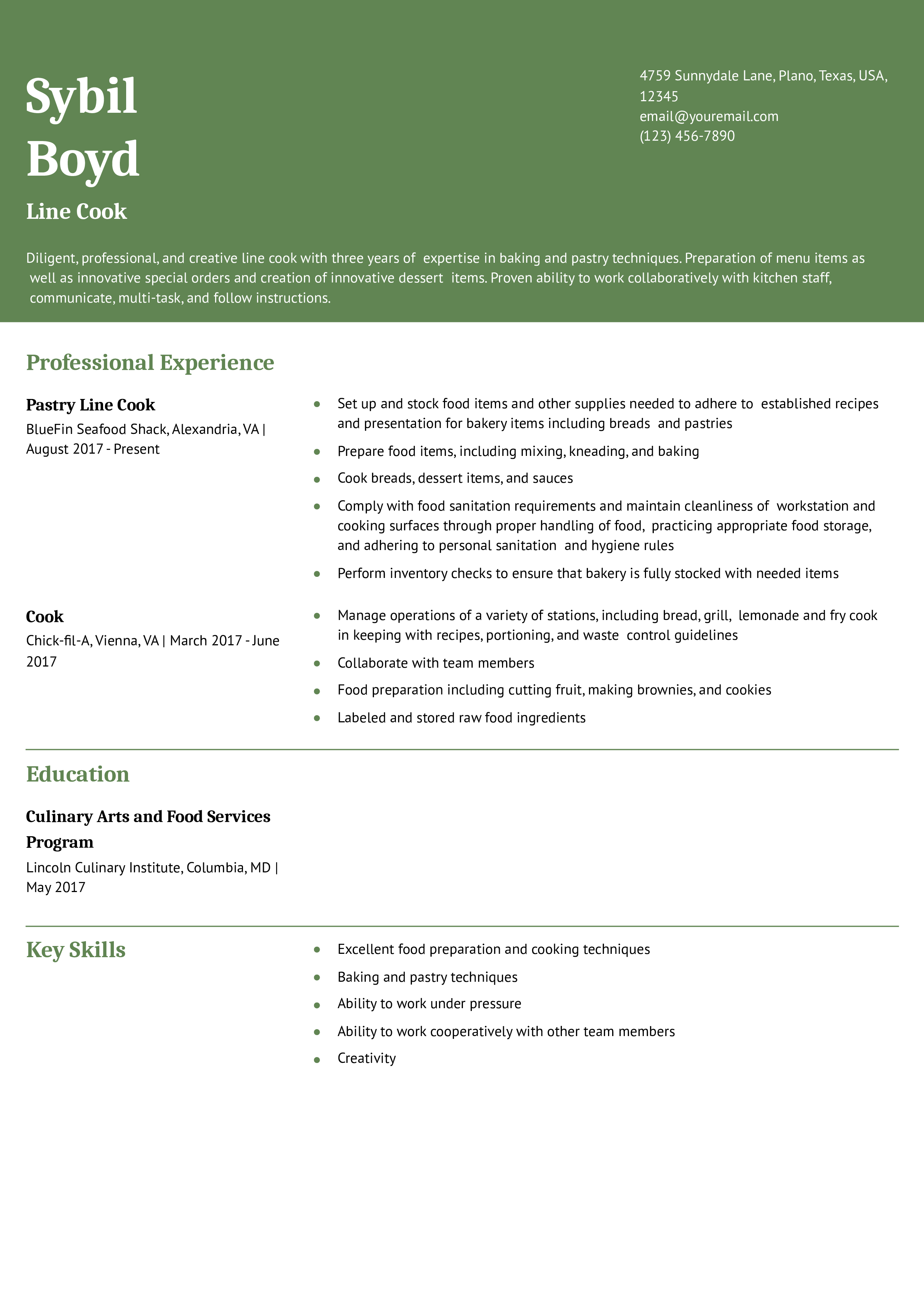 Chef Resume Example