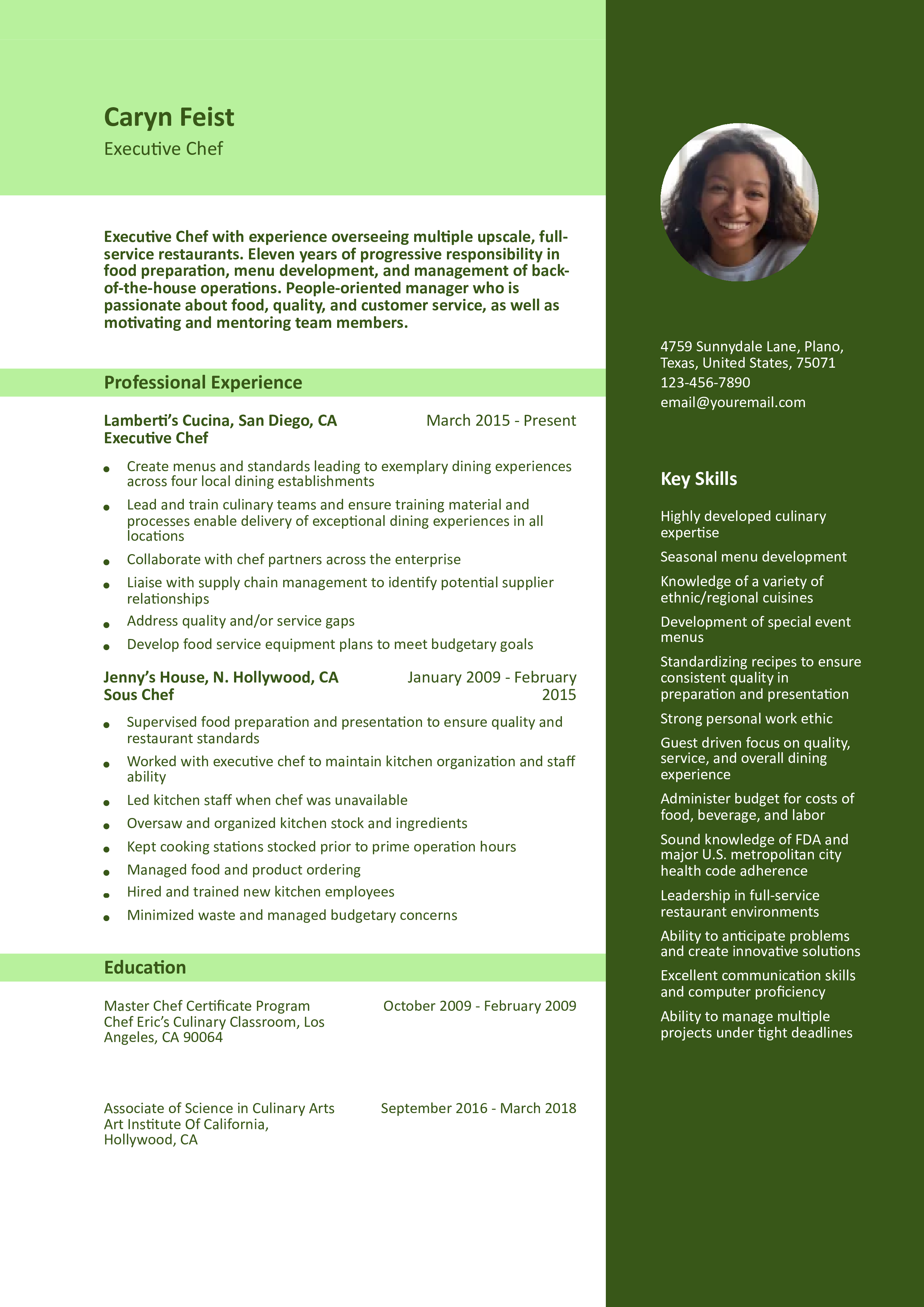Executive Chef Resume Example