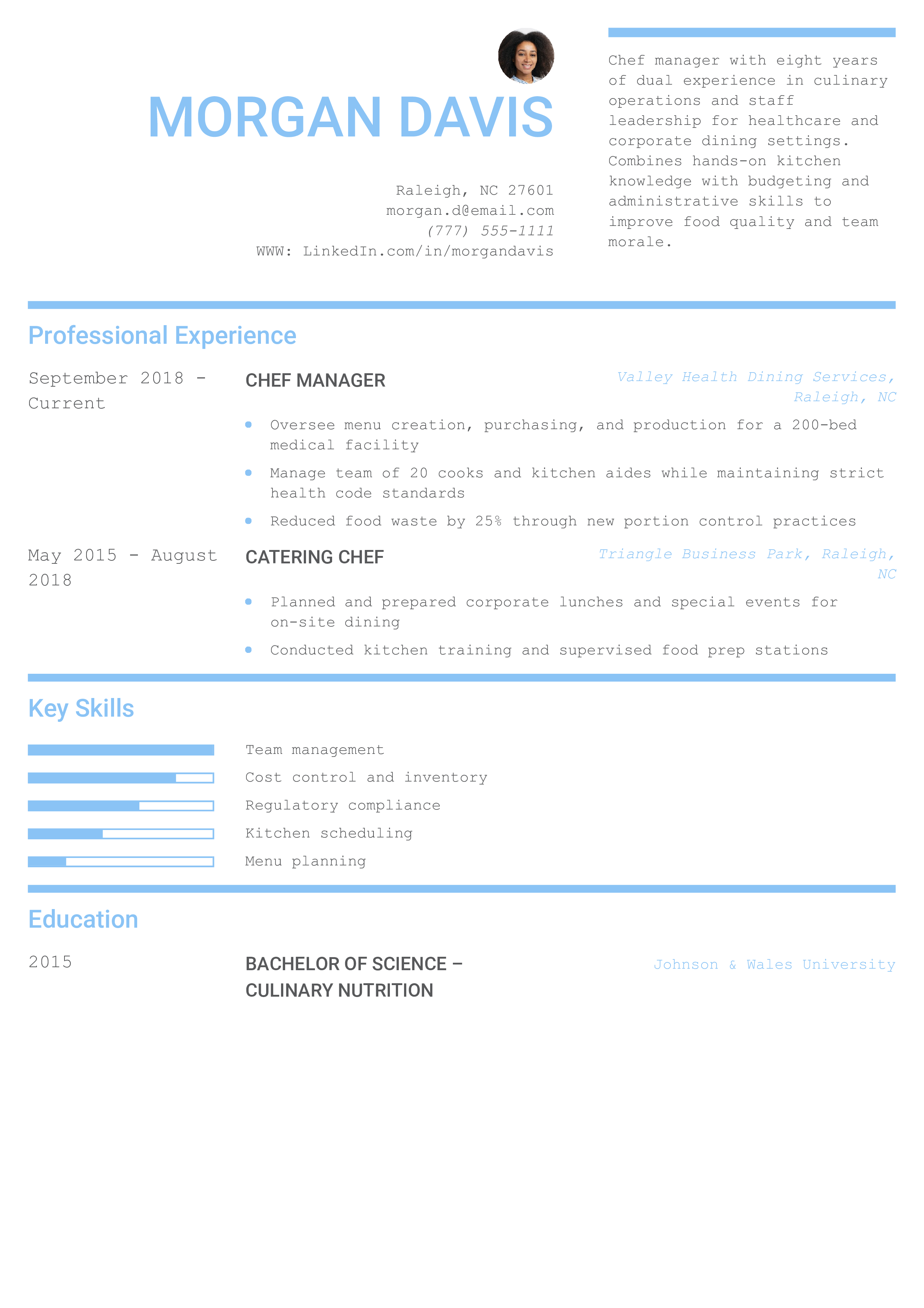 Chef Manager Resume Example
