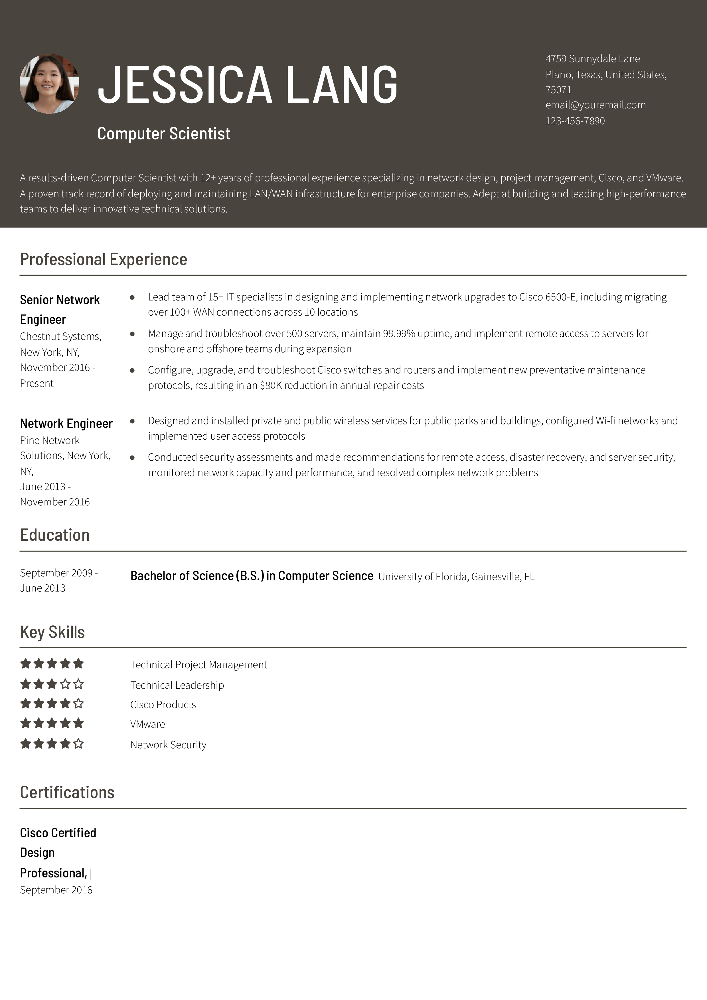 Senior Computer Scientist Resume Example