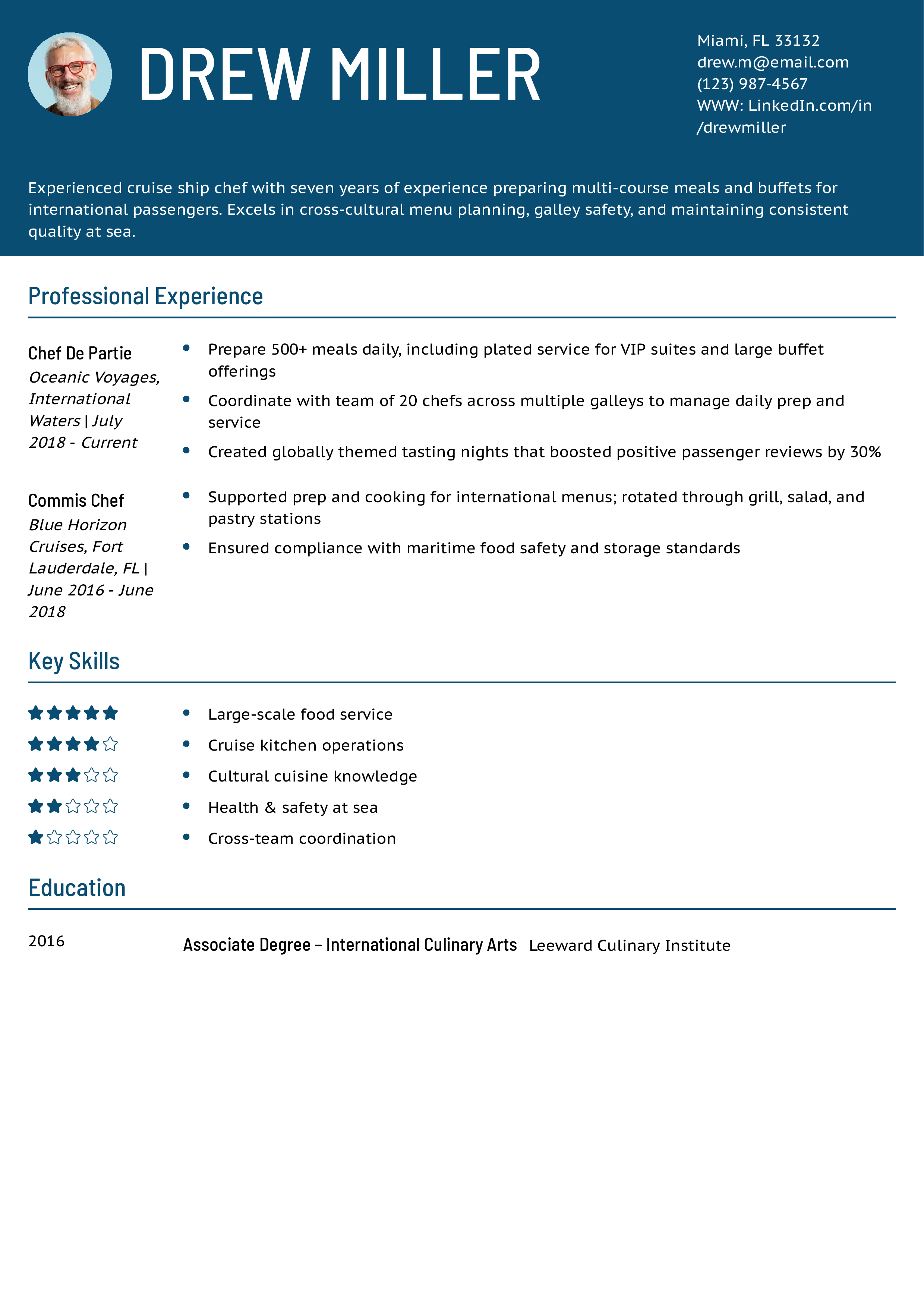 Cruise Ship Chef Resume Example