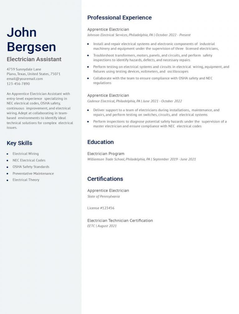 Electrician Resume Examples and Templates for 2024 - ResumeBuilder.com