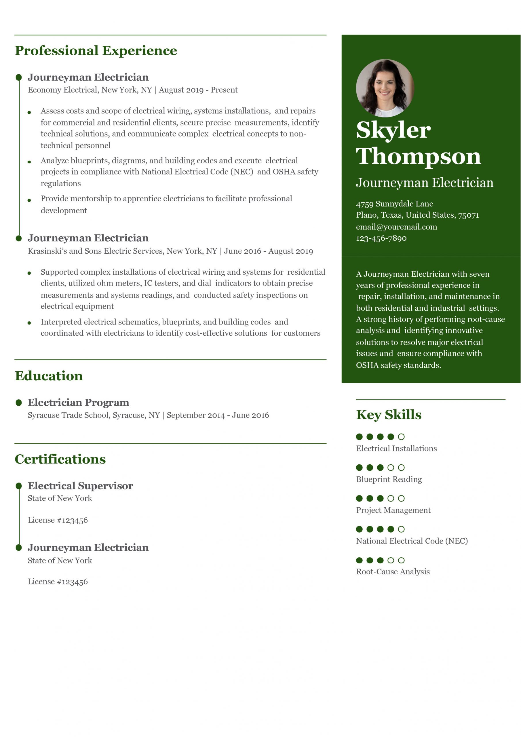Electrician Resume Examples and Templates for 2025