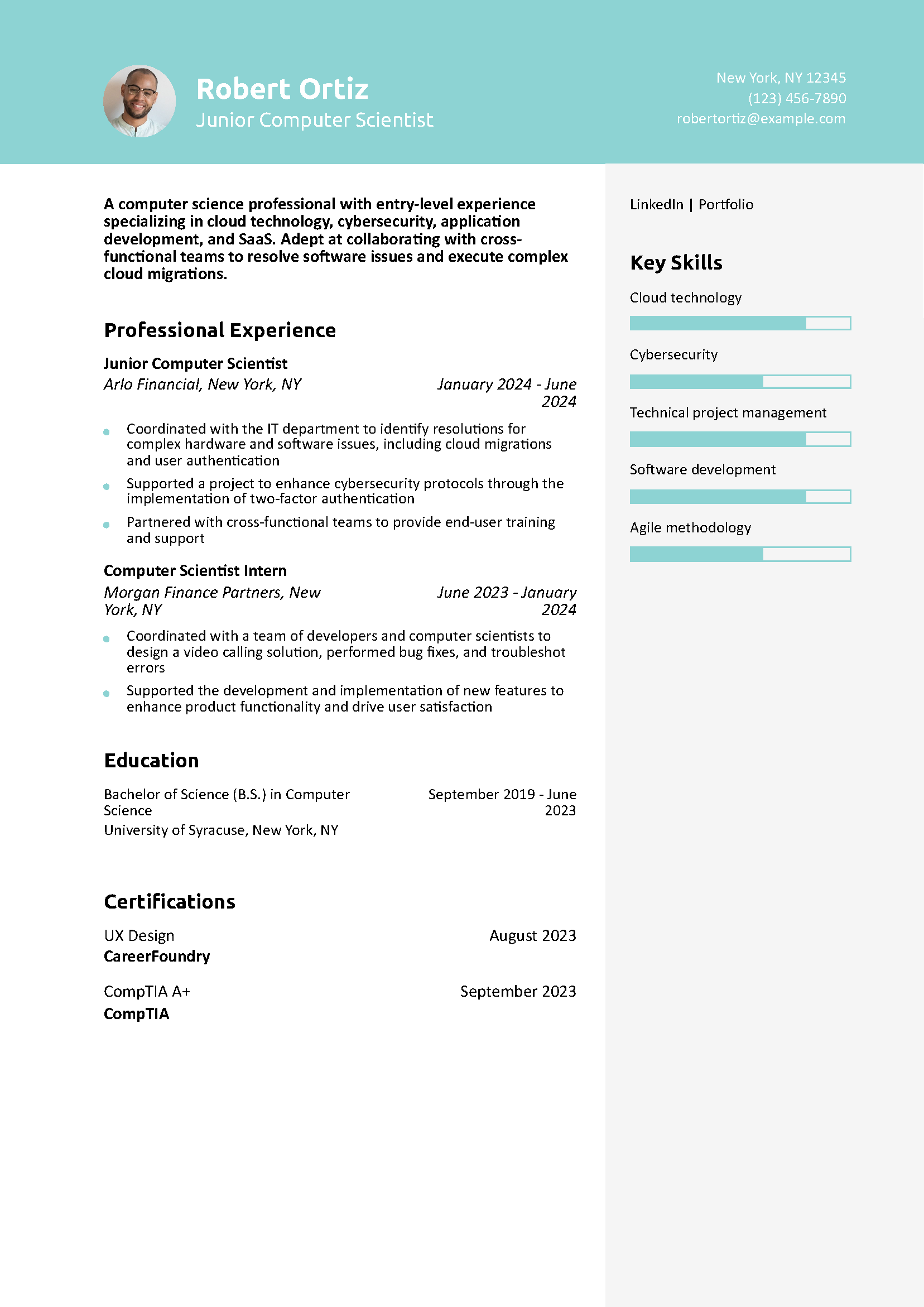 Junior Computer Science Resume Example